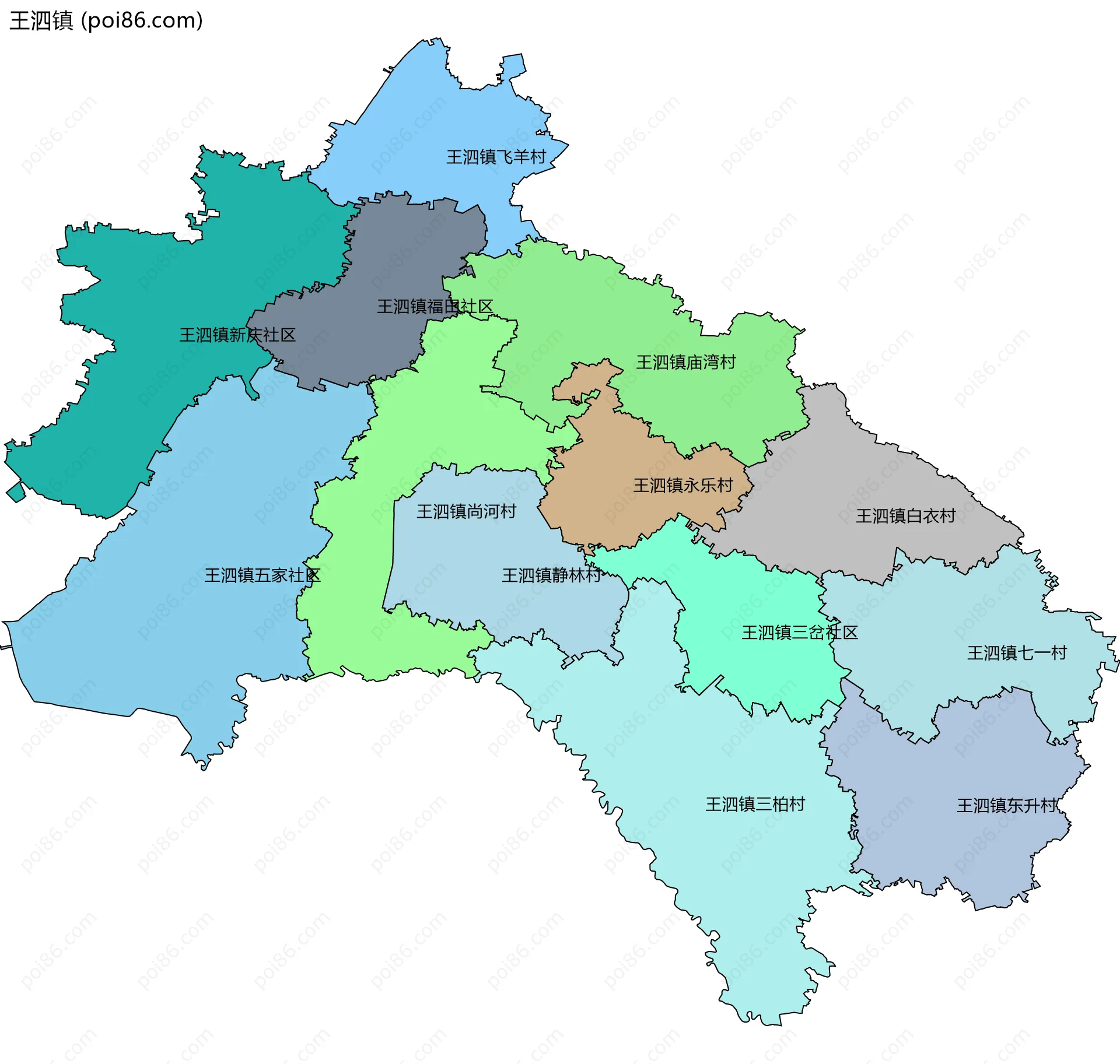 王泗镇边界地图(五级行政区划)