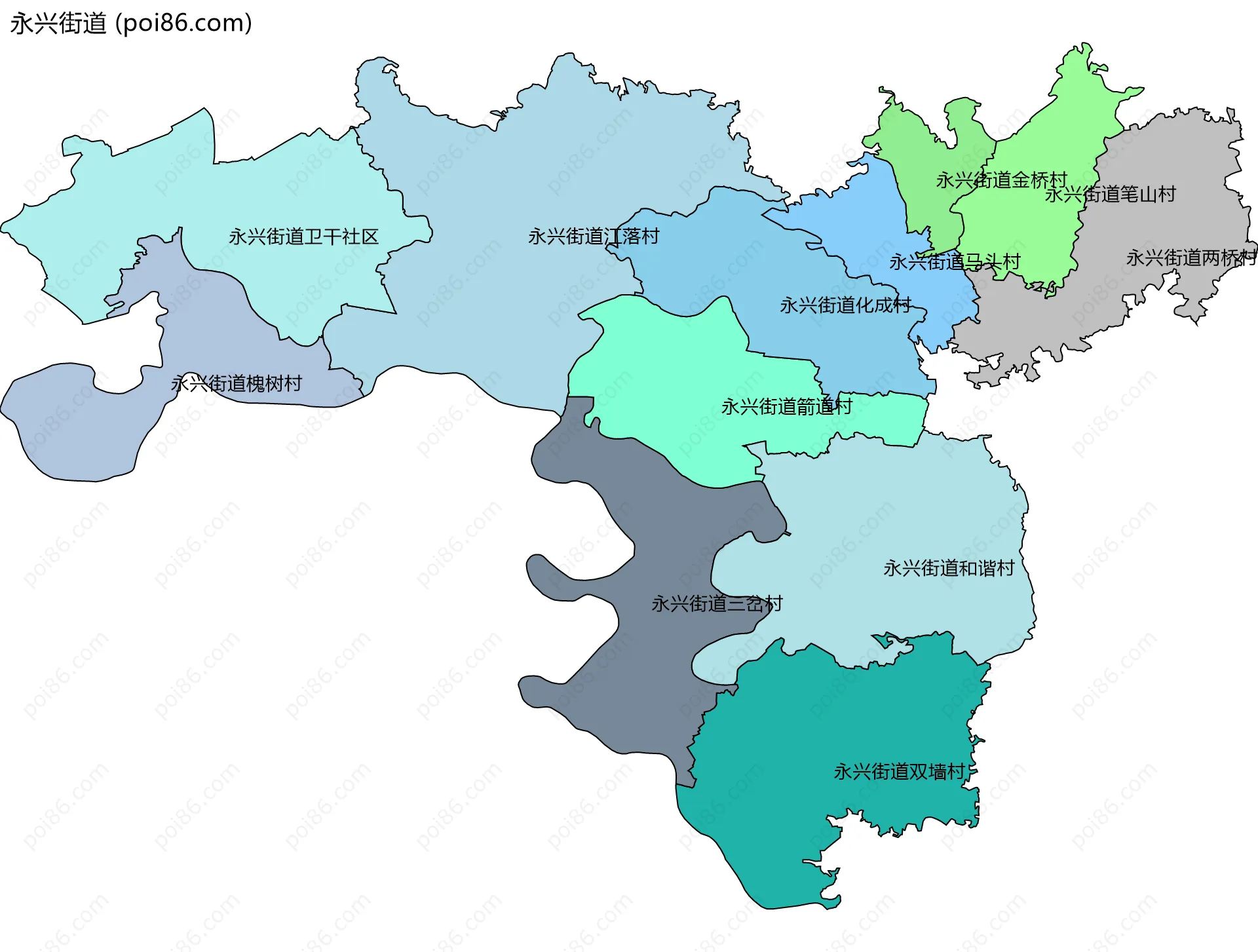 永兴街道边界地图(五级行政区划)