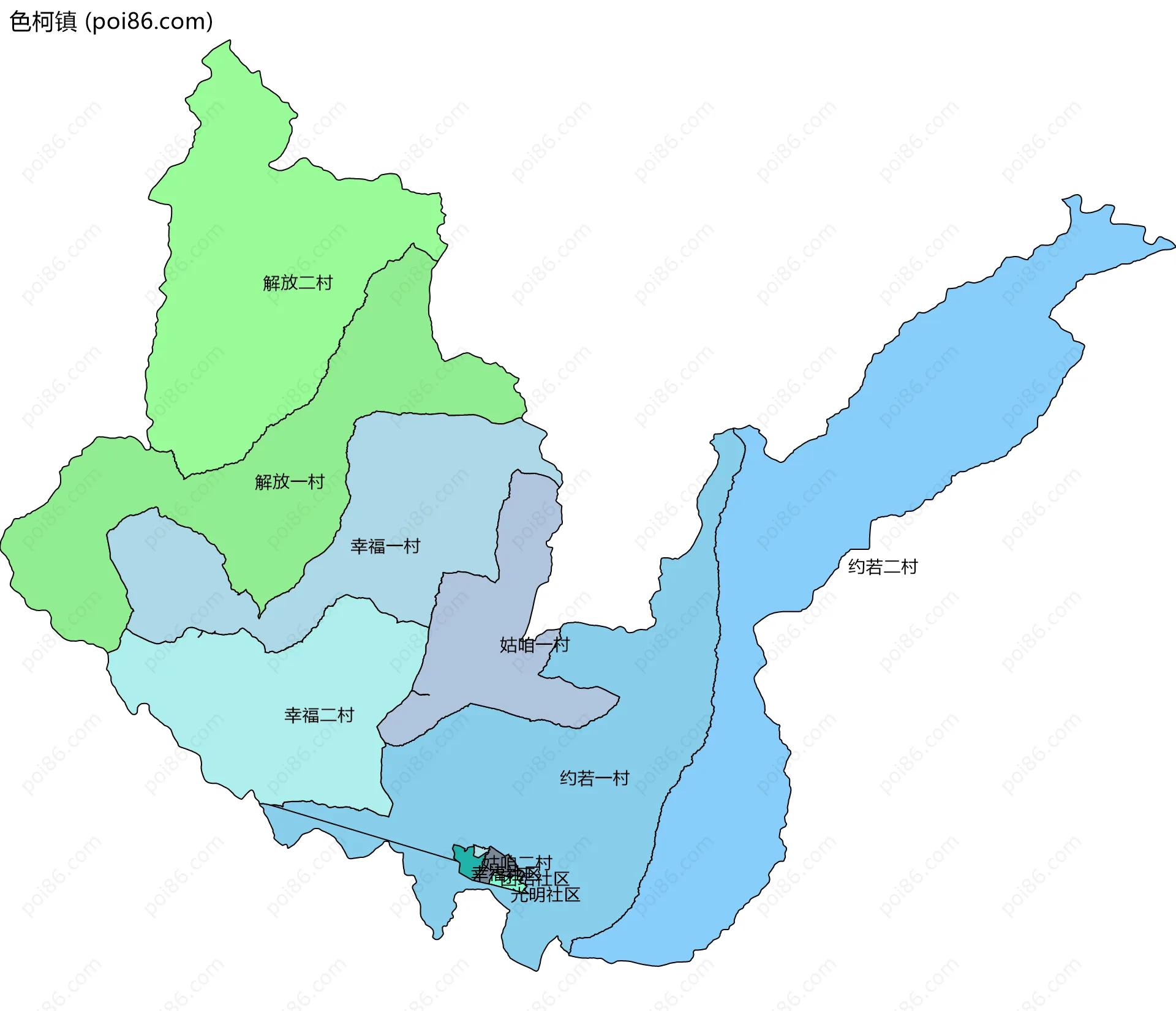 色柯镇边界地图(五级行政区划)