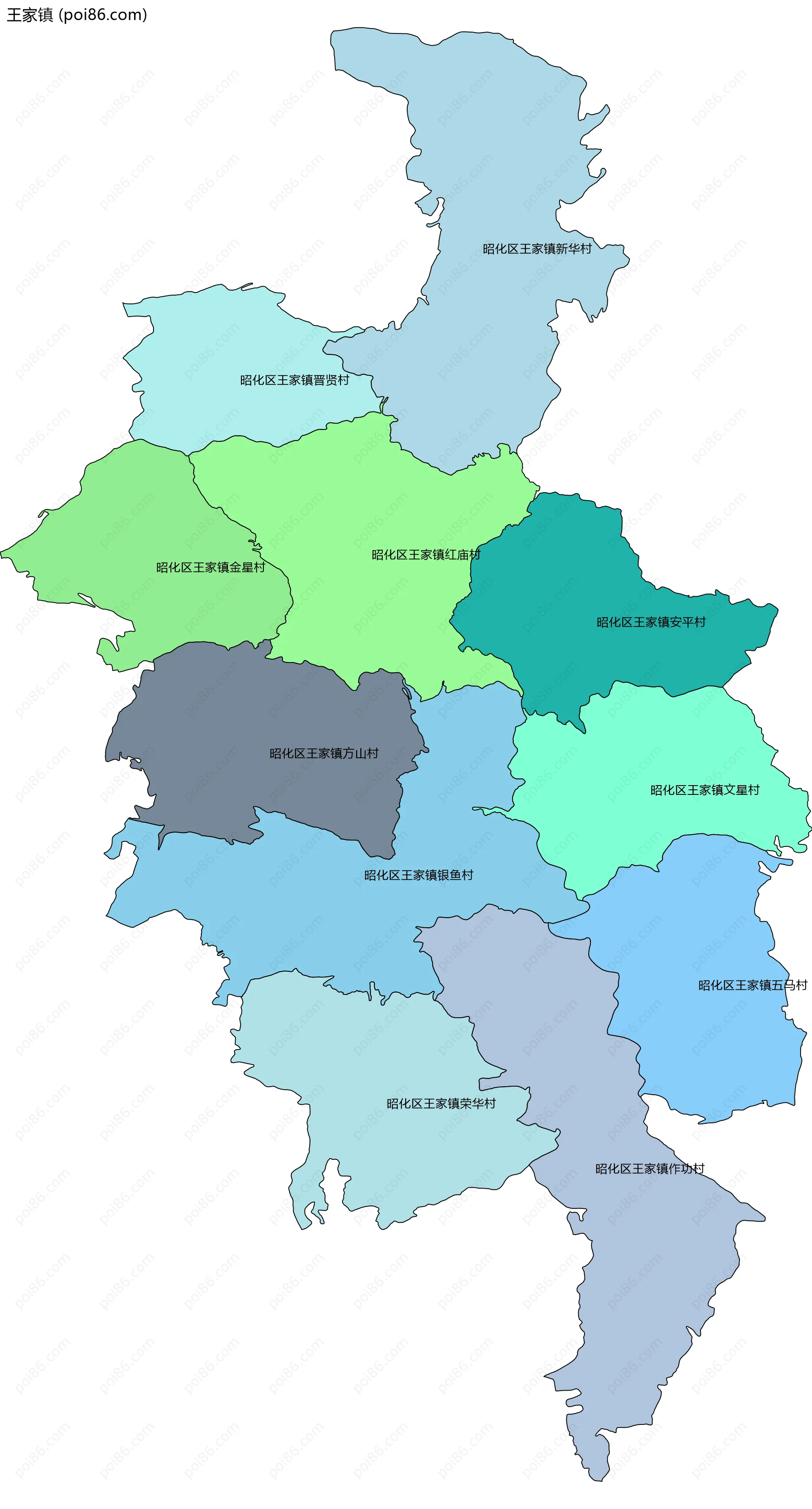 王家镇边界地图(五级行政区划)