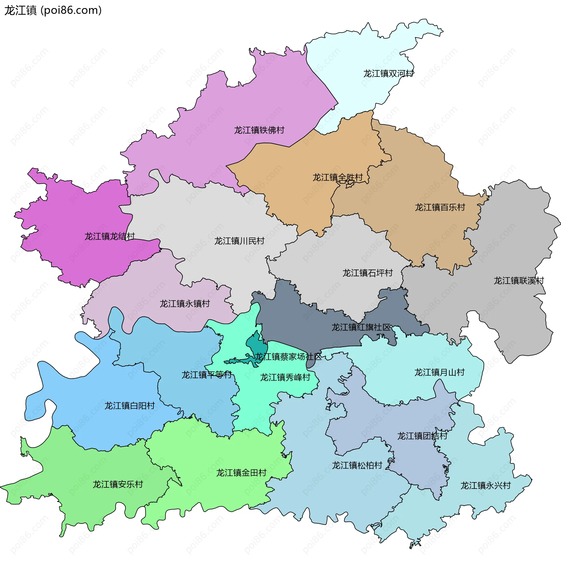 龙江镇边界地图(五级行政区划)