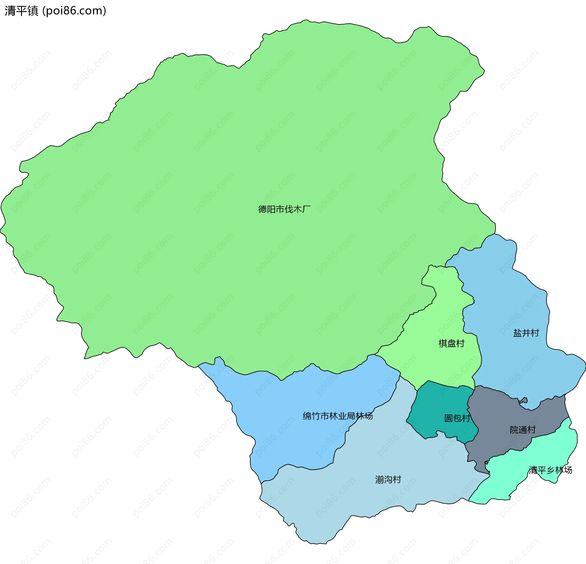 清平镇边界地图(五级行政区划)