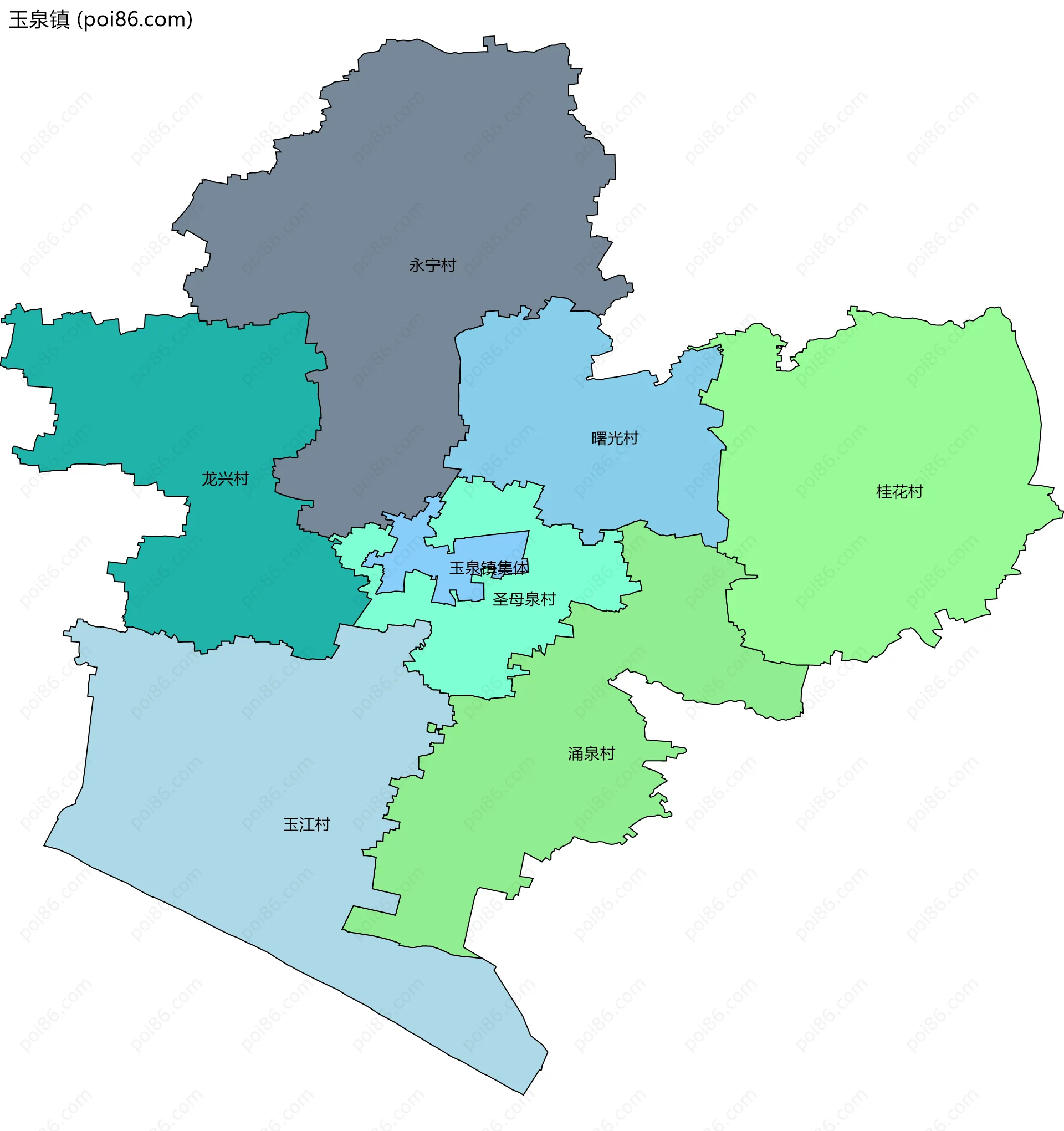 玉泉镇边界地图(五级行政区划)