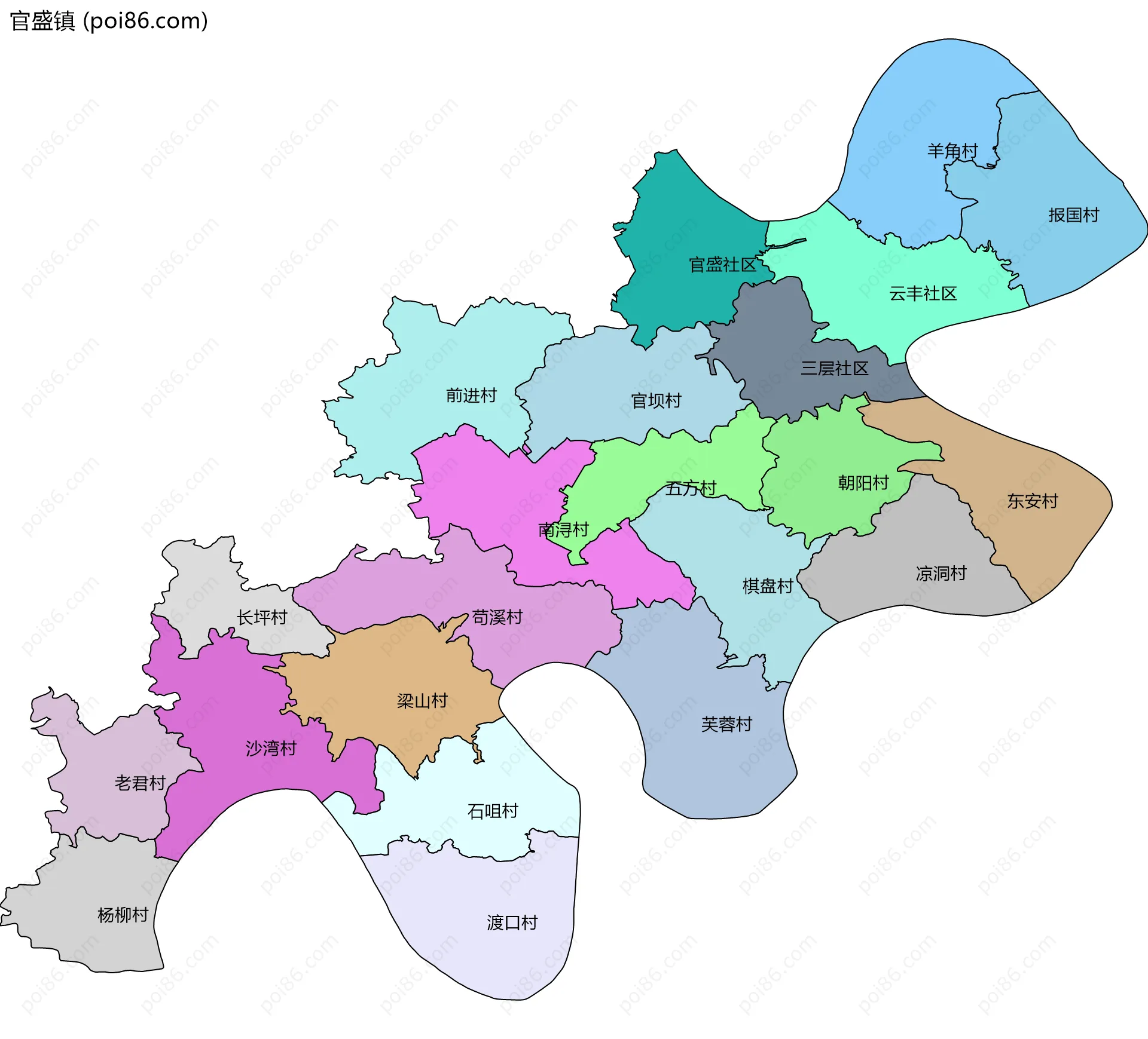 官盛镇边界地图(五级行政区划)
