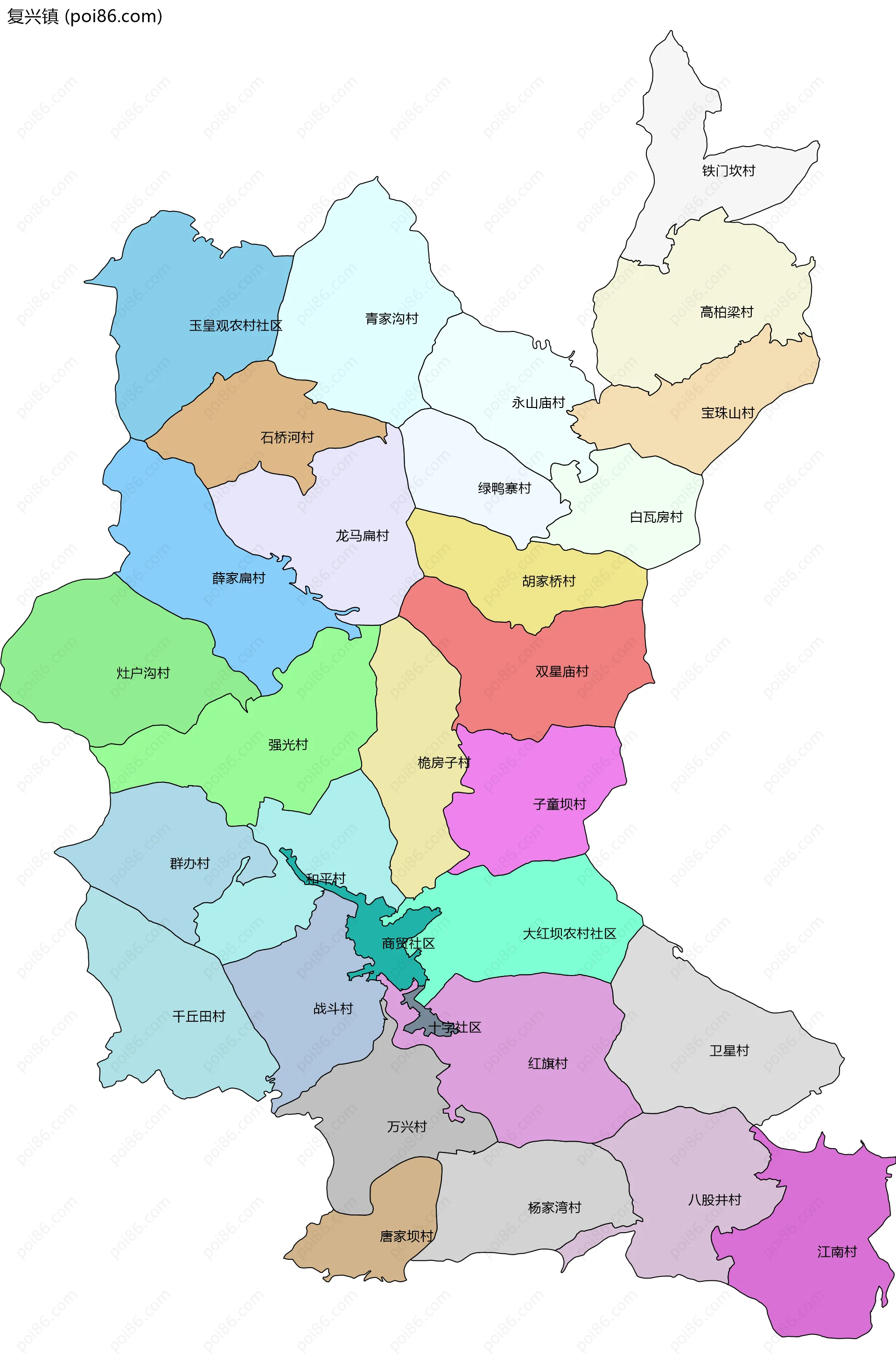 复兴镇边界地图(五级行政区划)