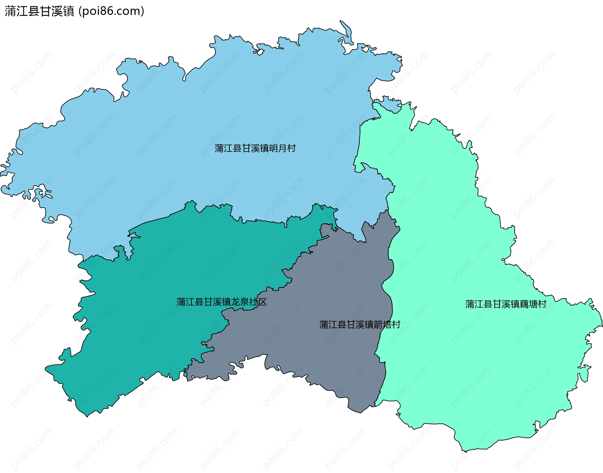 蒲江县甘溪镇边界地图(五级行政区划)