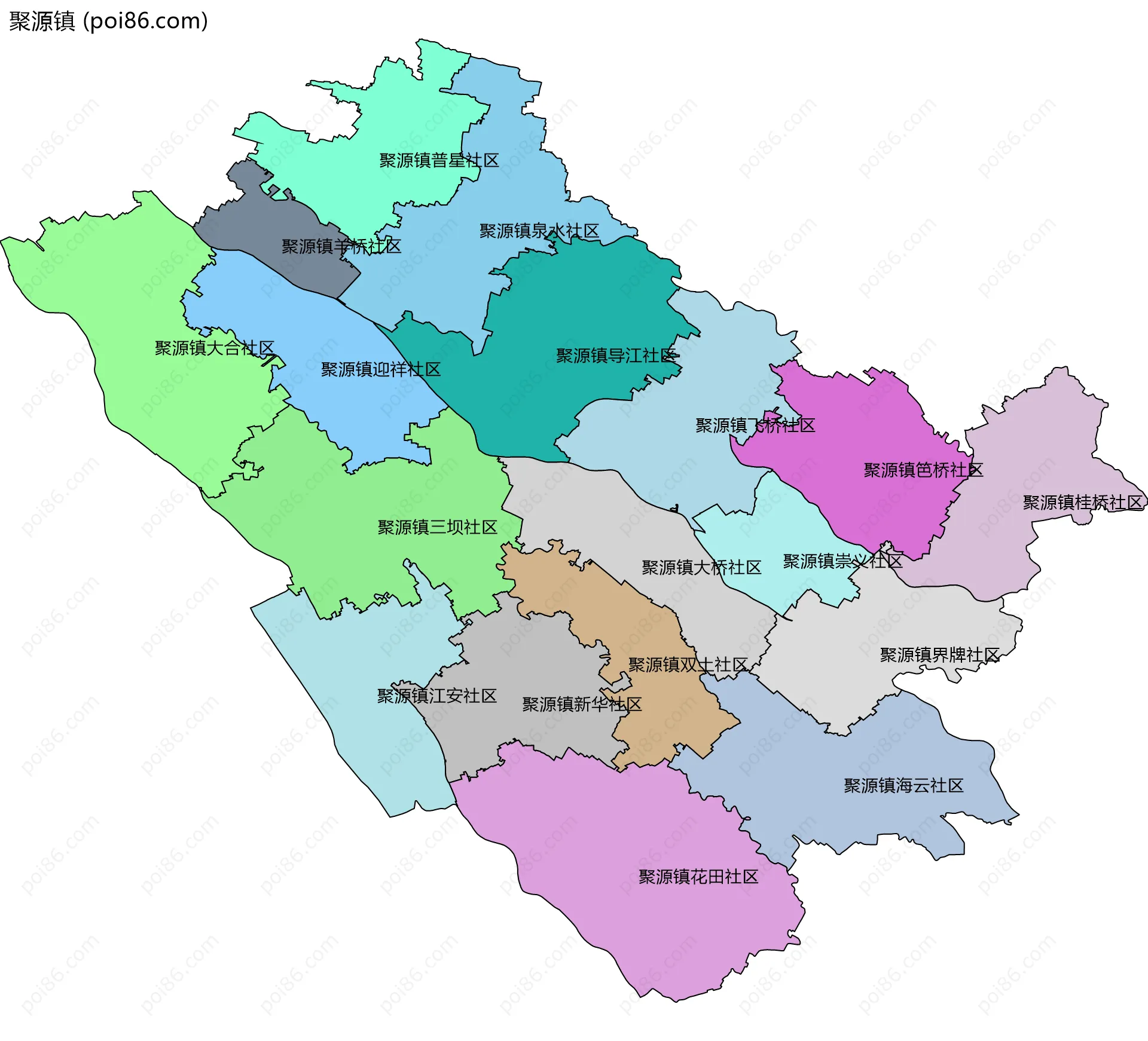 聚源镇边界地图(五级行政区划)