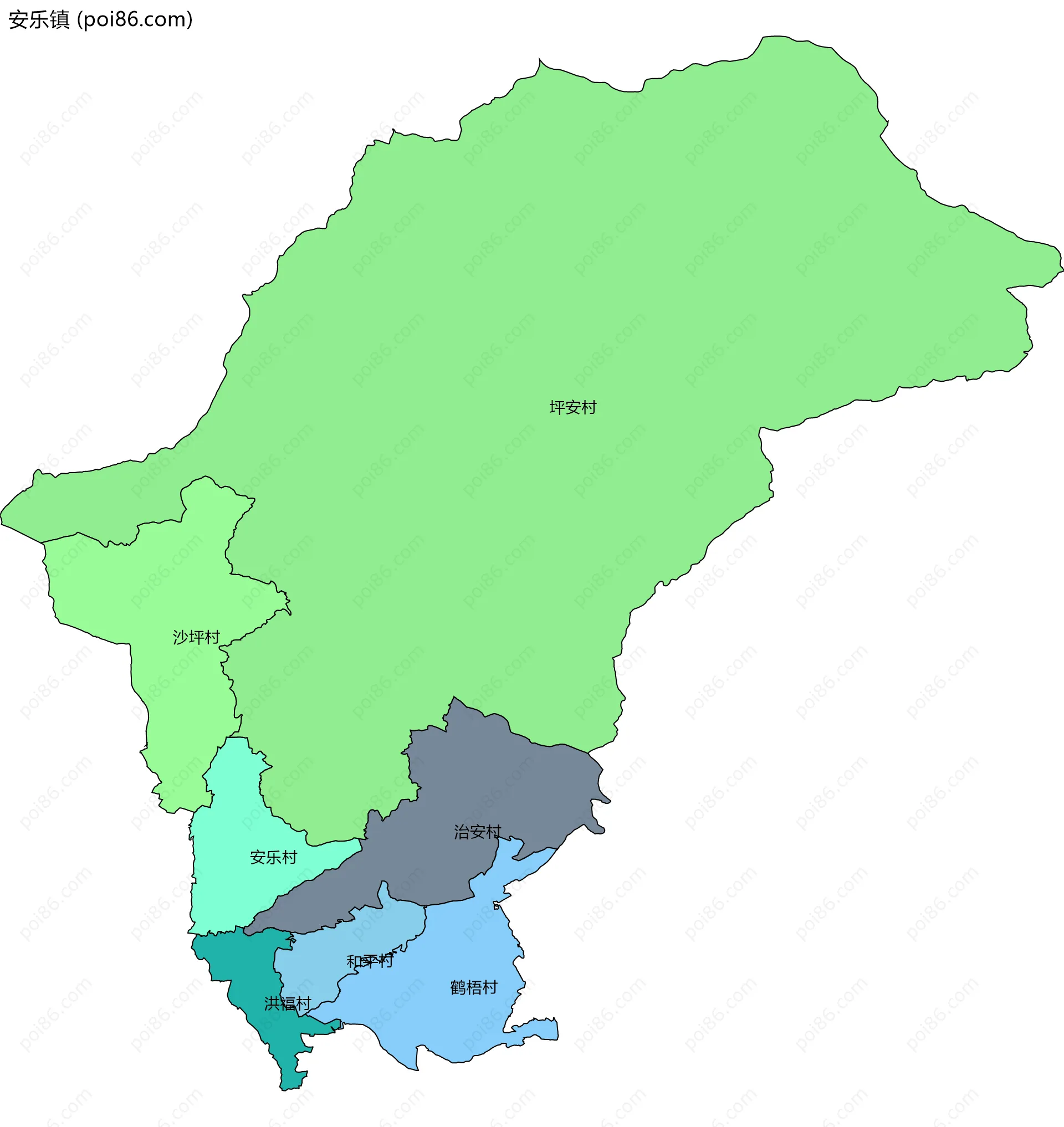 安乐镇边界地图(五级行政区划)