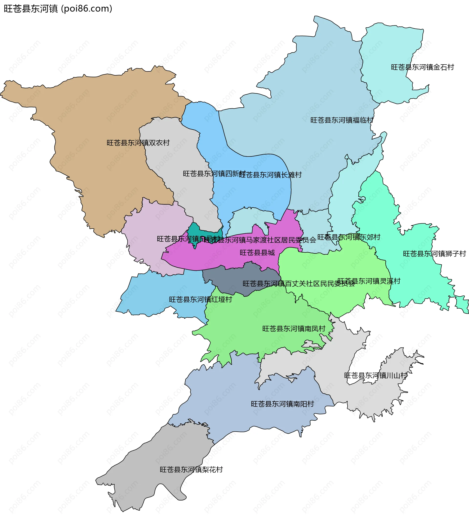 旺苍县东河镇边界地图(五级行政区划)