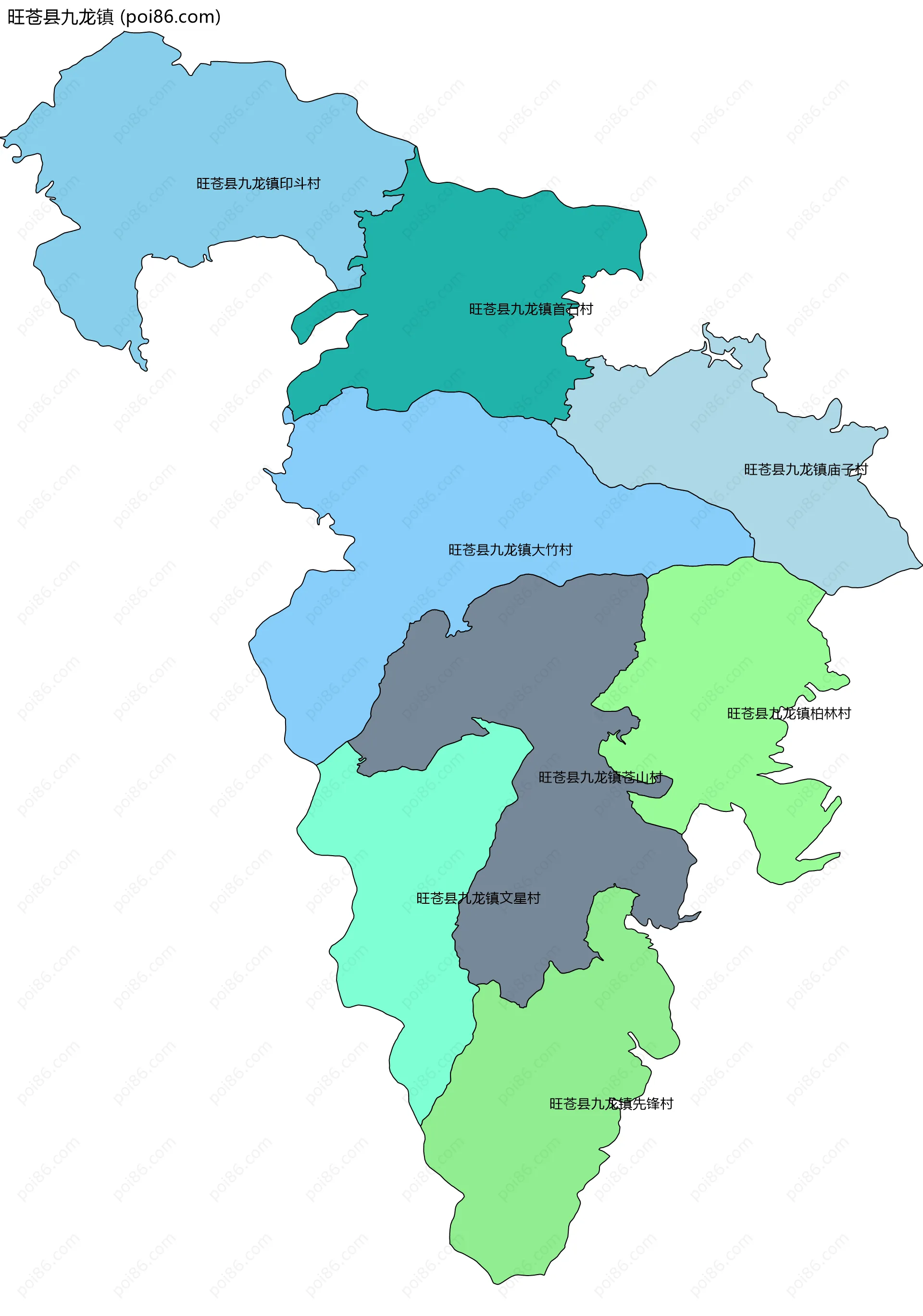 旺苍县九龙镇边界地图(五级行政区划)