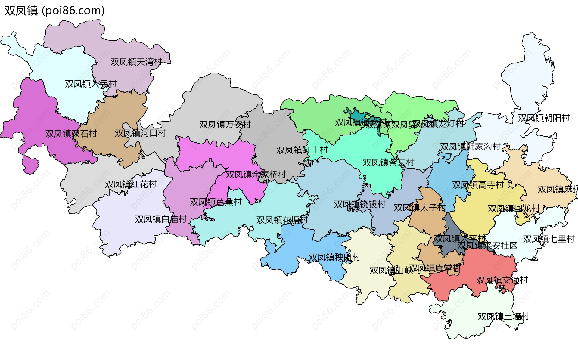 双凤镇边界地图(五级行政区划)