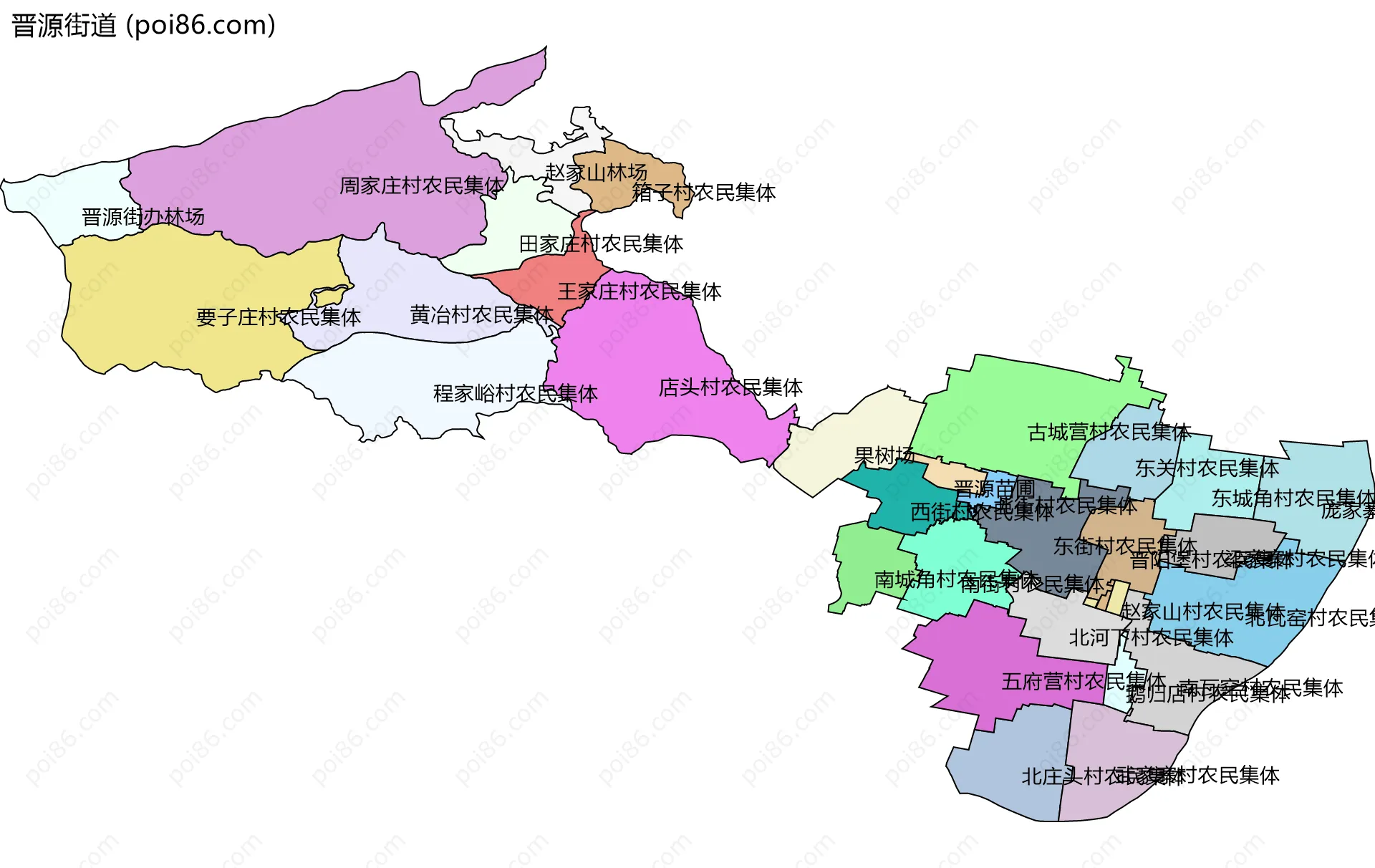 晋源街道边界地图(五级行政区划)