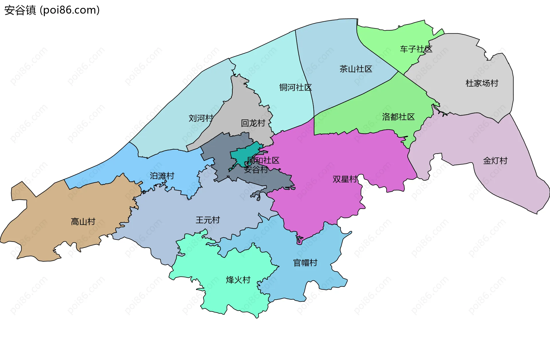 安谷镇边界地图(五级行政区划)