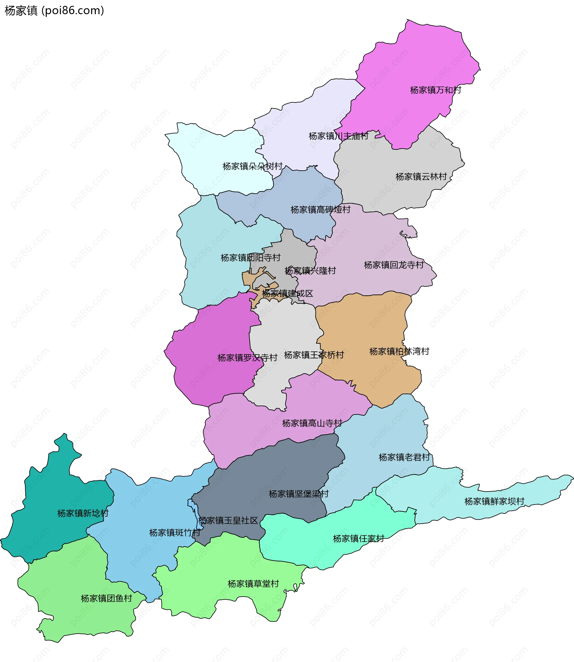 杨家镇边界地图(五级行政区划)