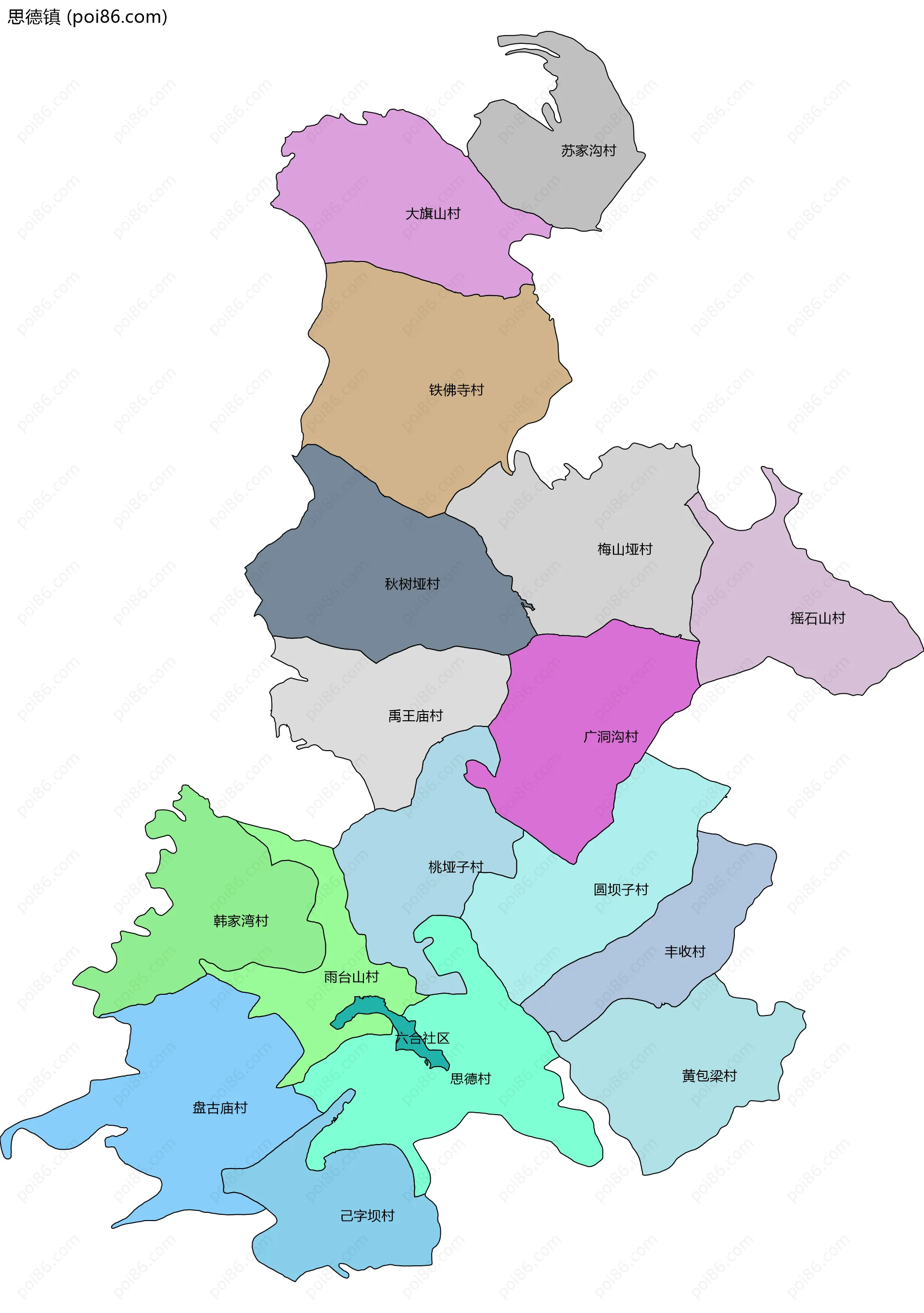 思德镇边界地图(五级行政区划)