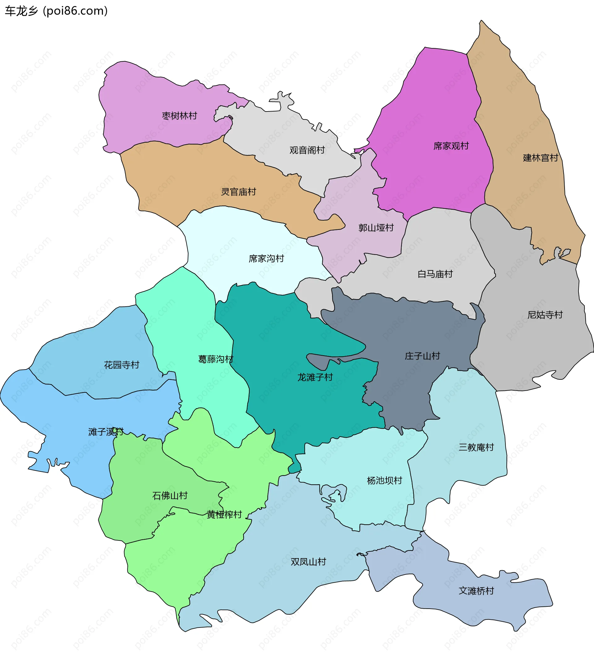 车龙乡边界地图(五级行政区划)