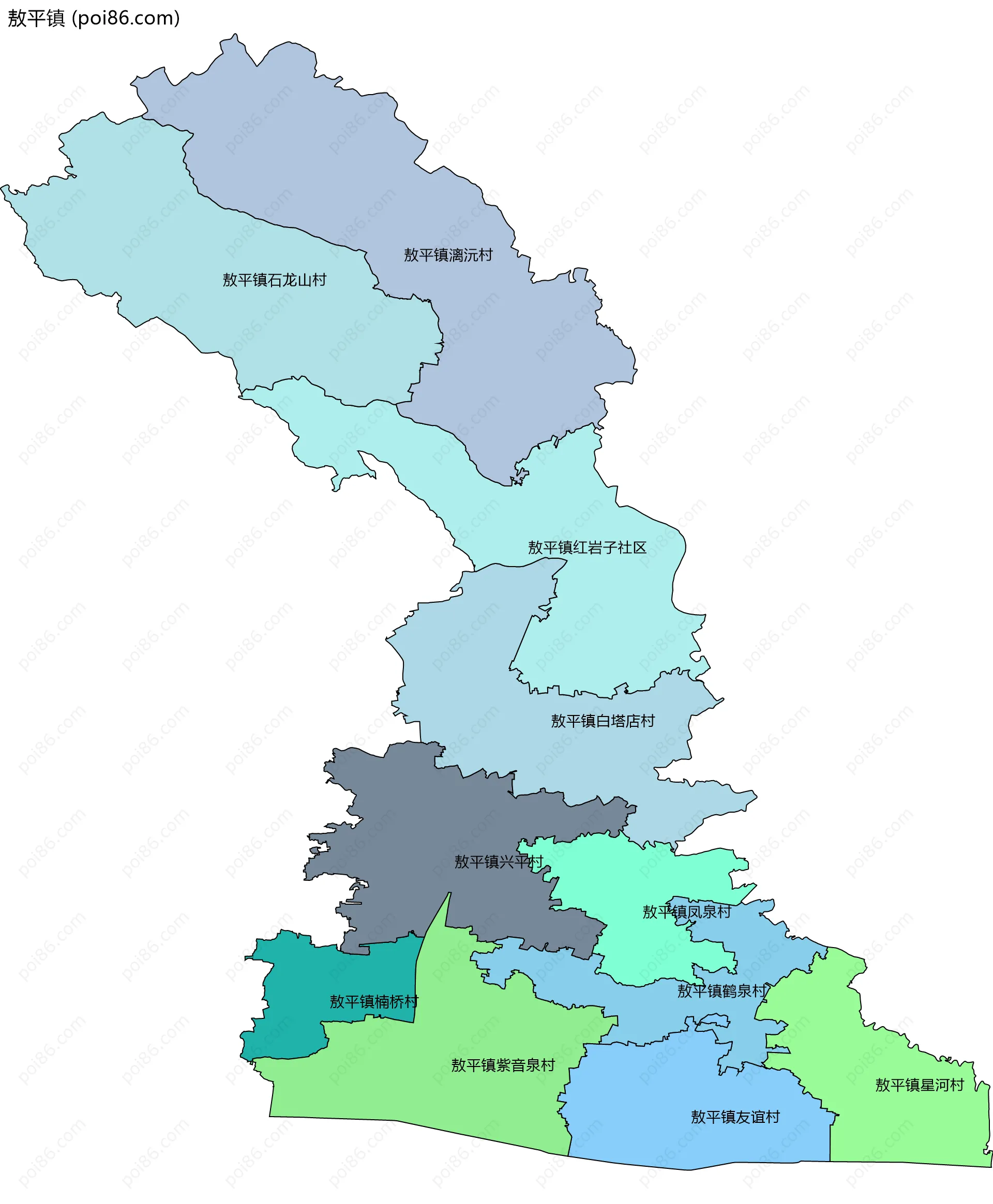 敖平镇边界地图(五级行政区划)