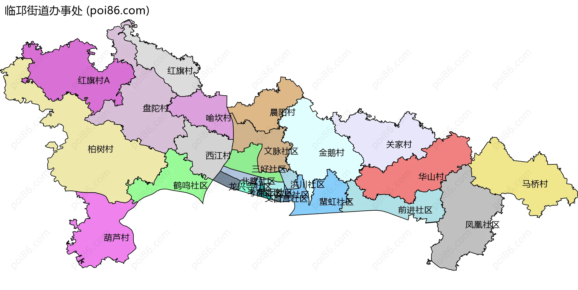 临邛街道办事处边界地图(五级行政区划)