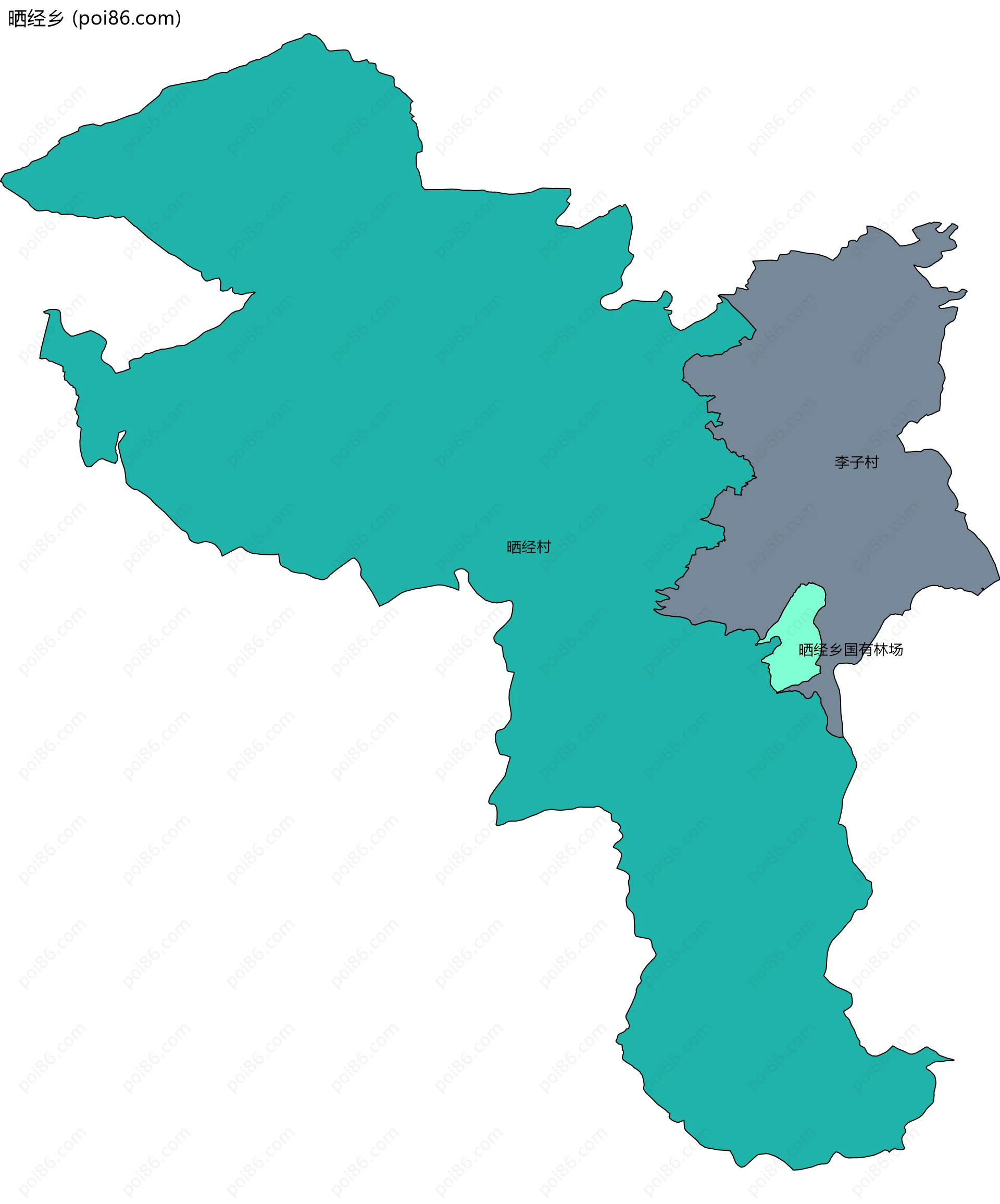 晒经乡边界地图(五级行政区划)