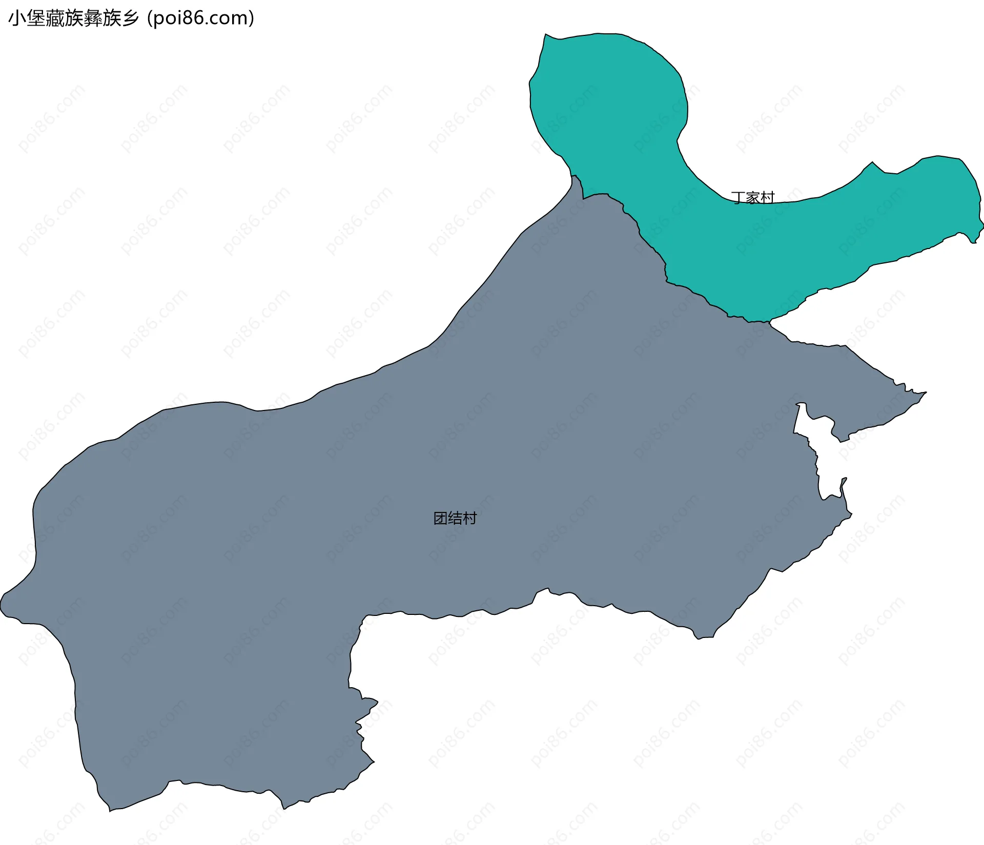 小堡藏族彝族乡边界地图(五级行政区划)