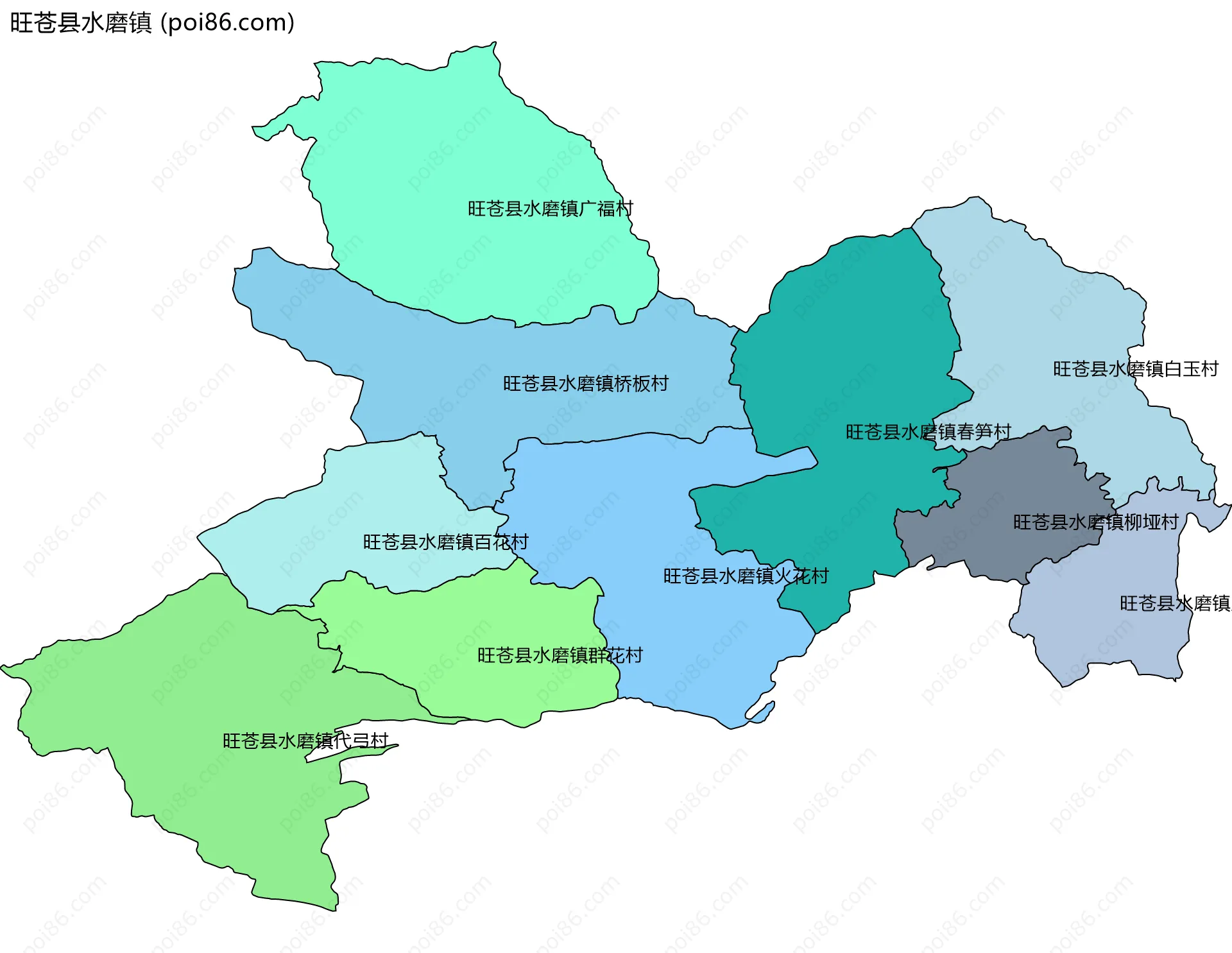 旺苍县水磨镇边界地图(五级行政区划)