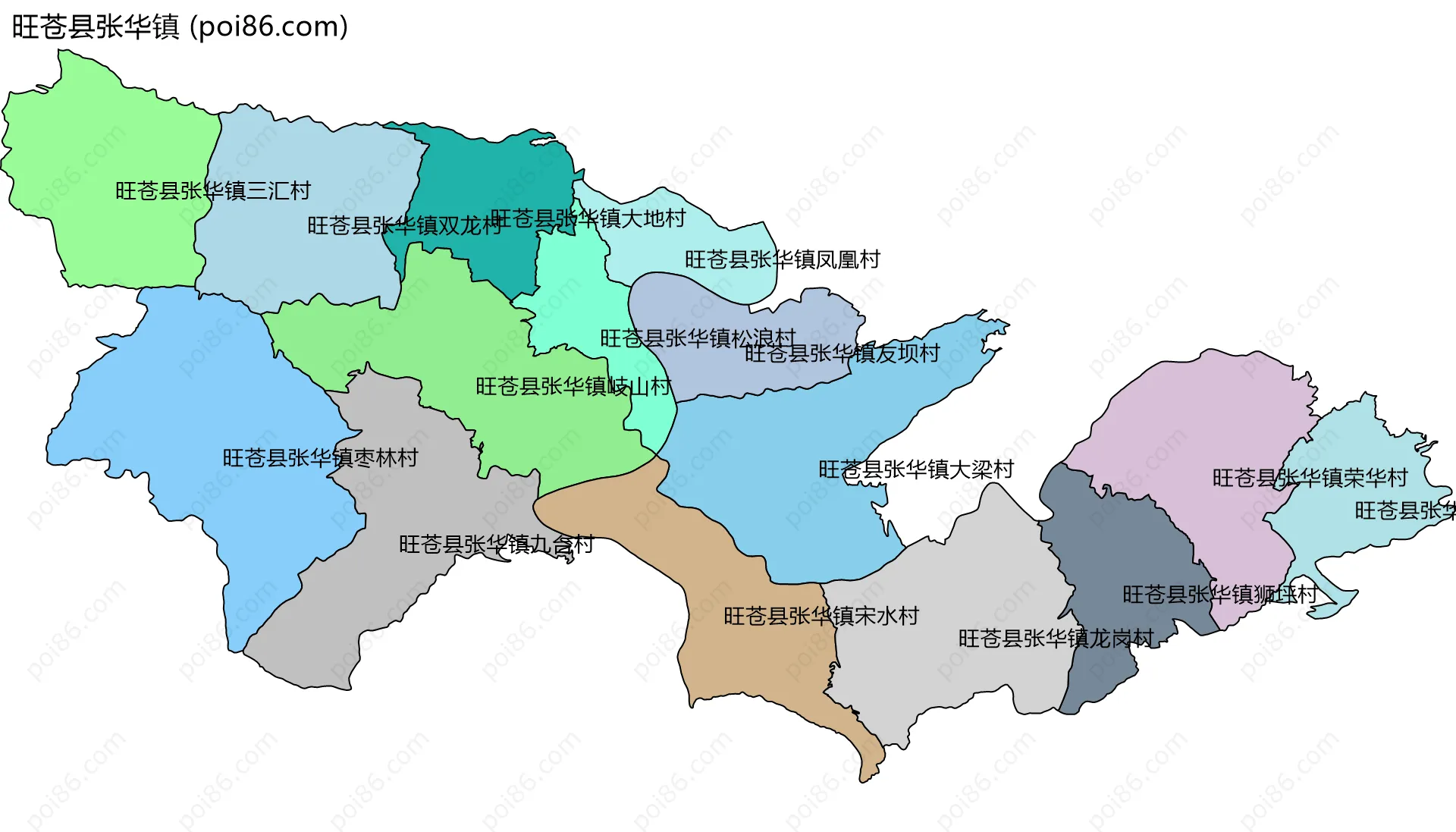 旺苍县张华镇边界地图(五级行政区划)