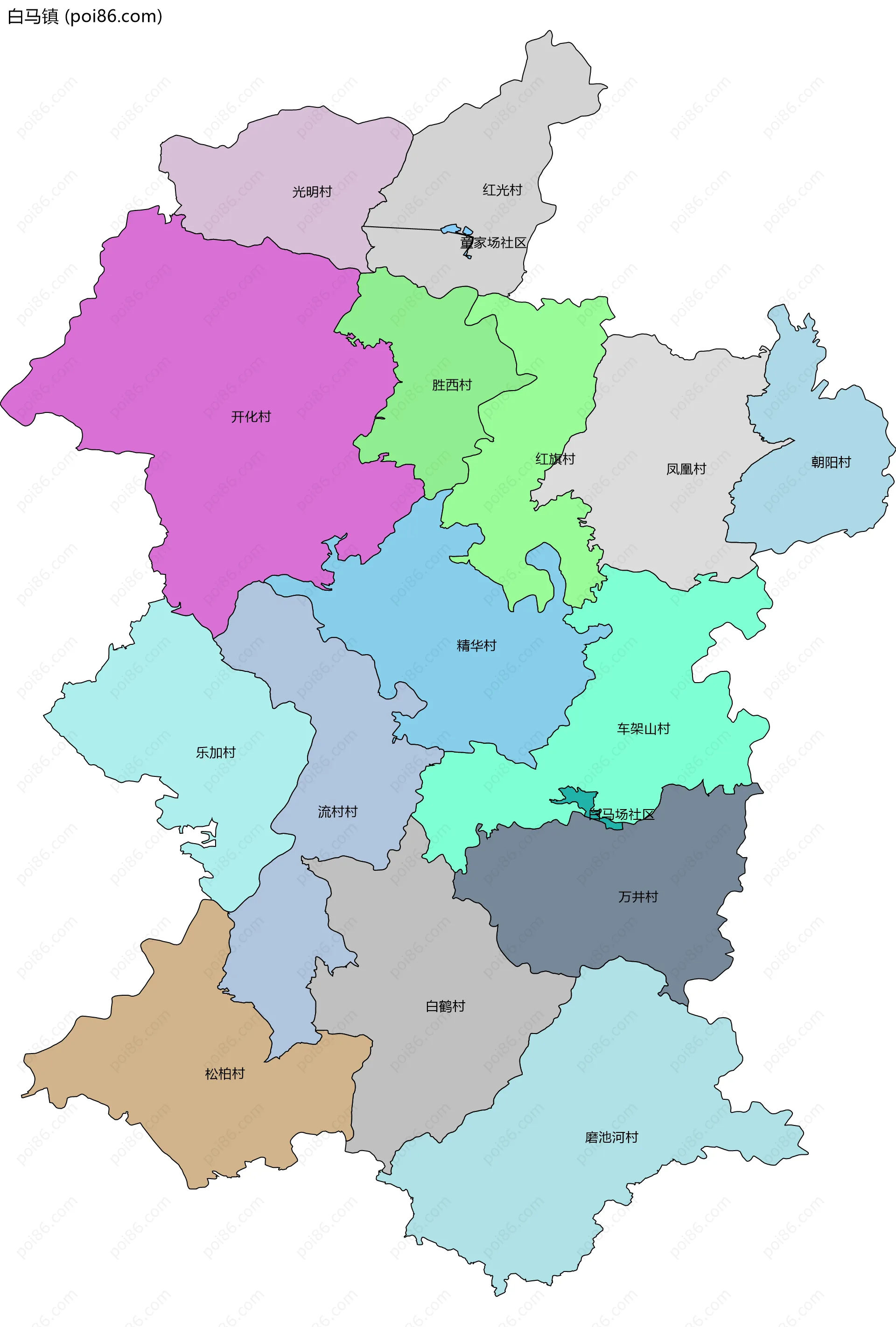白马镇边界地图(五级行政区划)