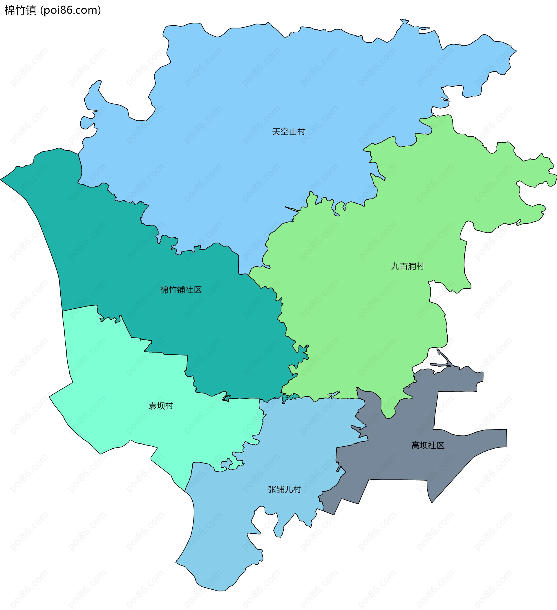 棉竹镇边界地图(五级行政区划)