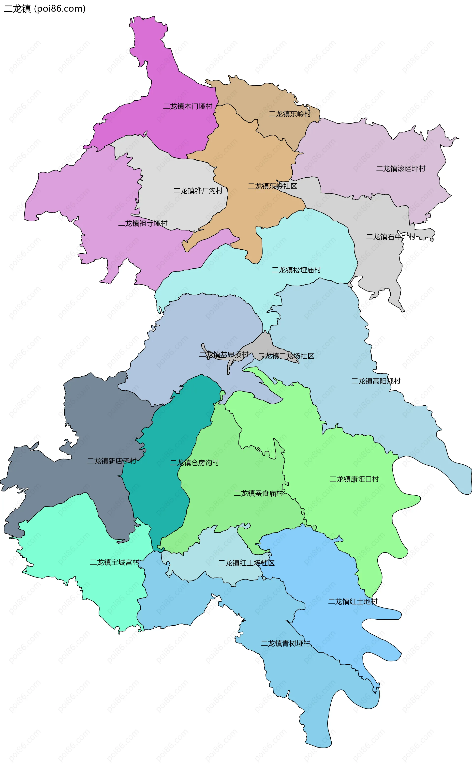 二龙镇边界地图(五级行政区划)