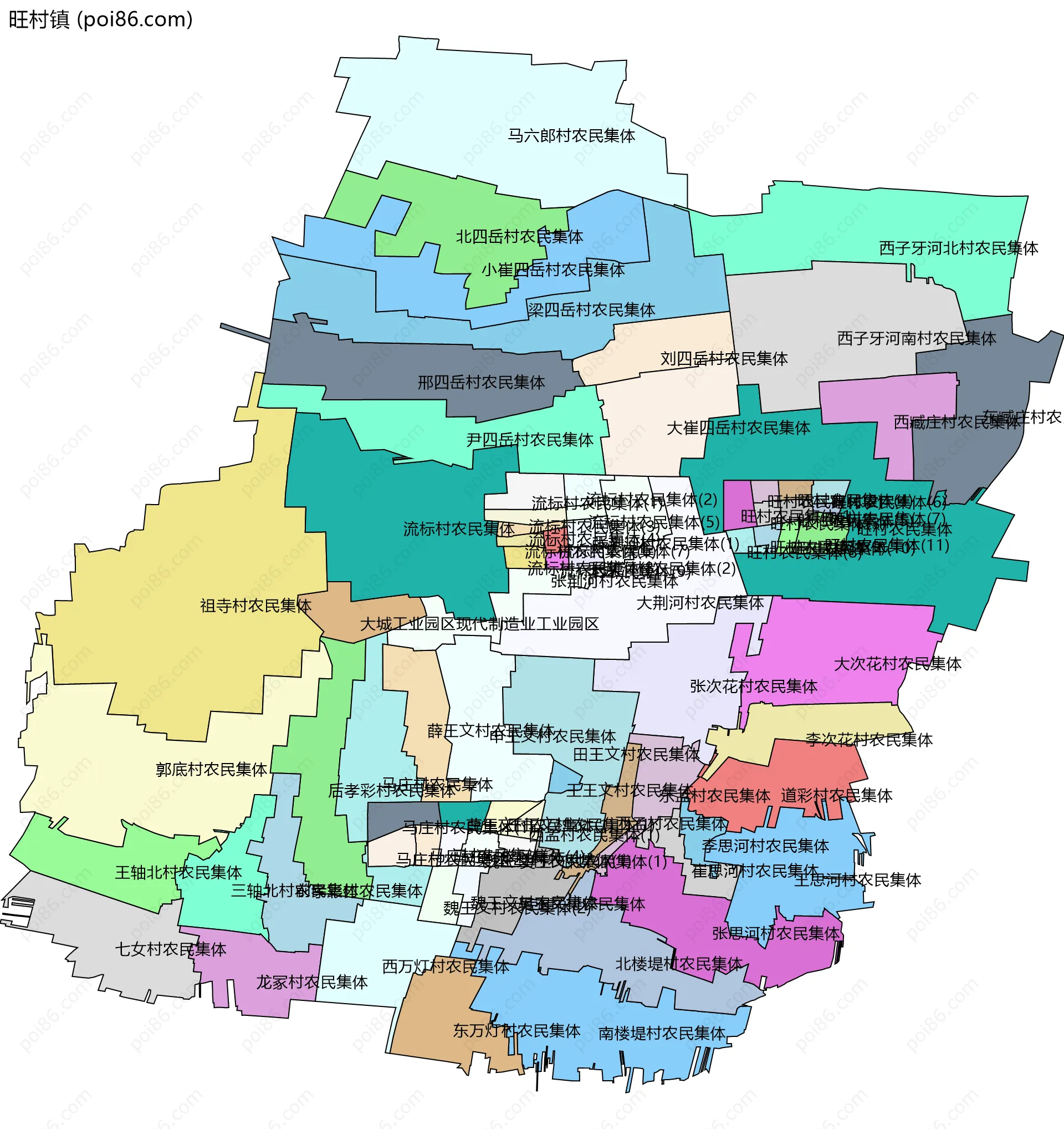 旺村镇边界地图(五级行政区划)