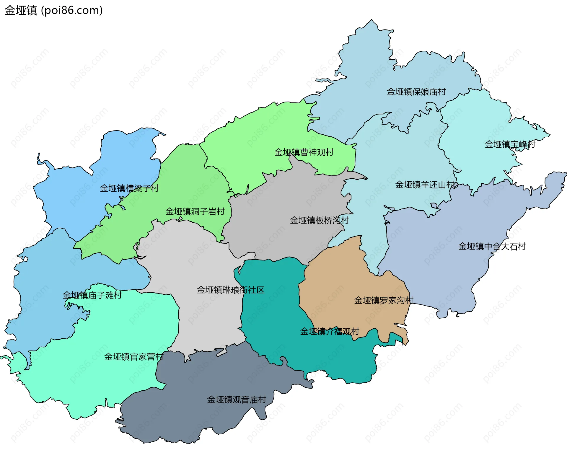 金垭镇边界地图(五级行政区划)