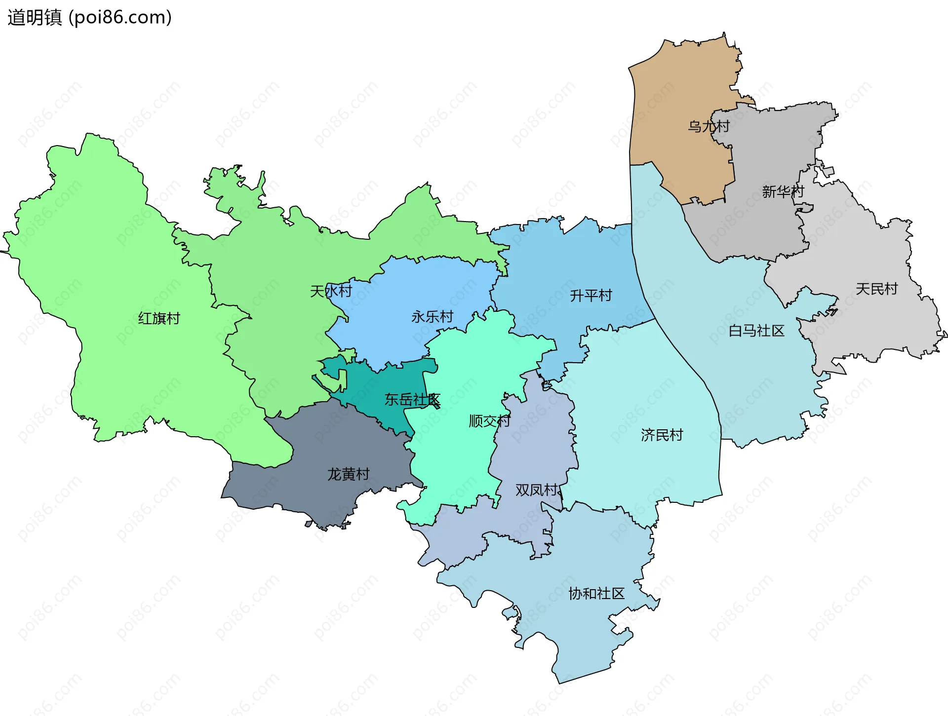 道明镇边界地图(五级行政区划)