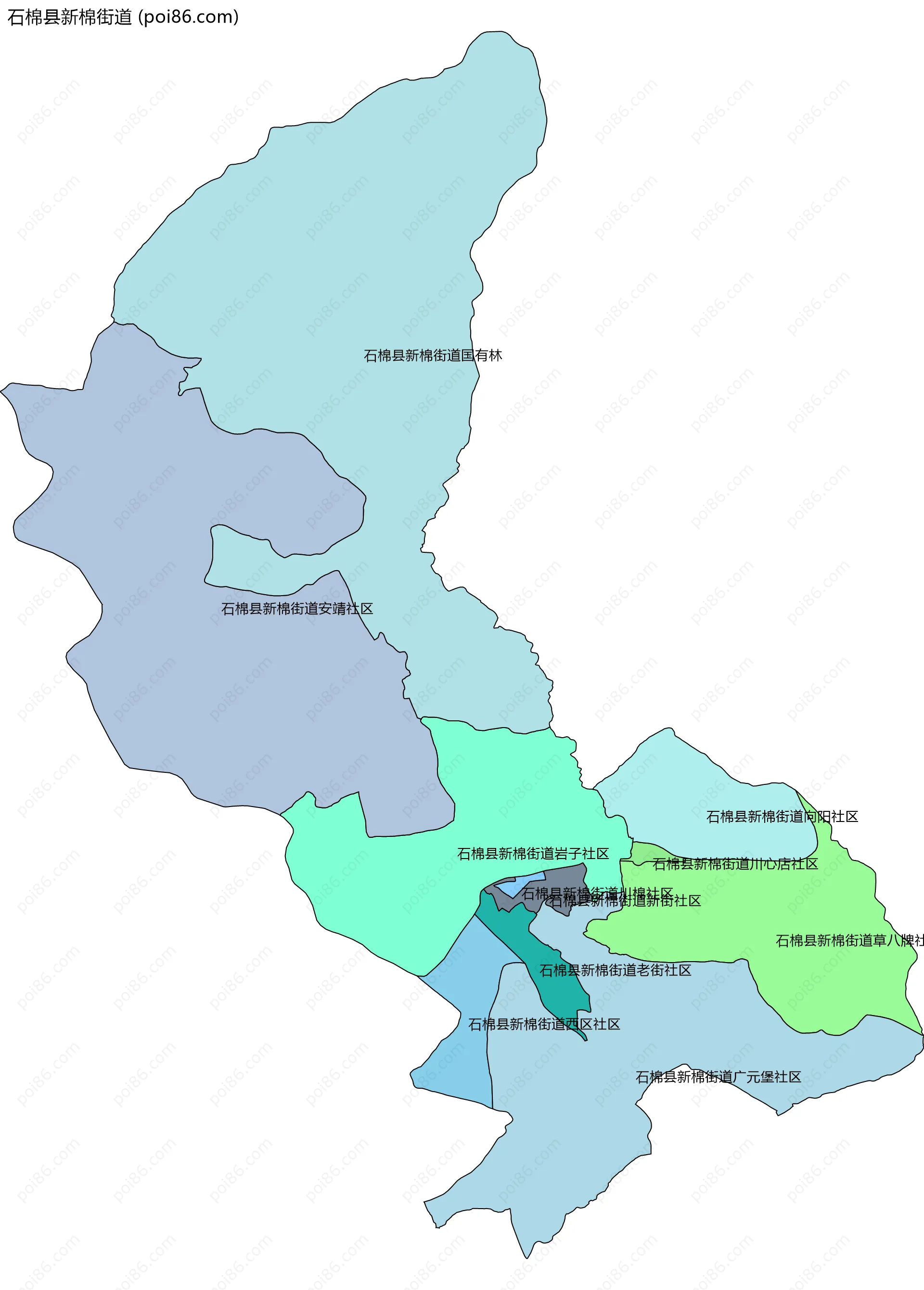 石棉县新棉街道边界地图(五级行政区划)