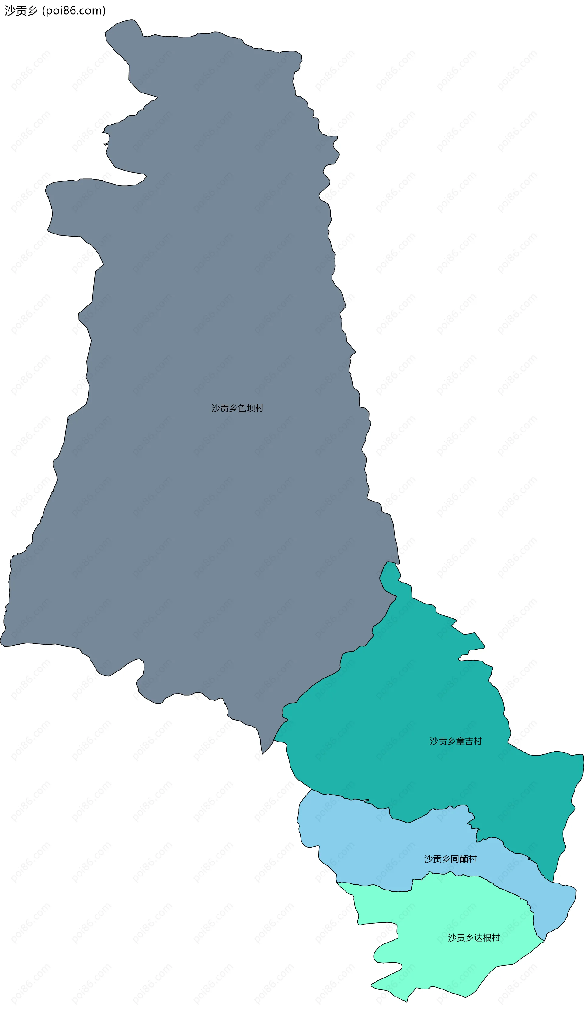 沙贡乡边界地图(五级行政区划)