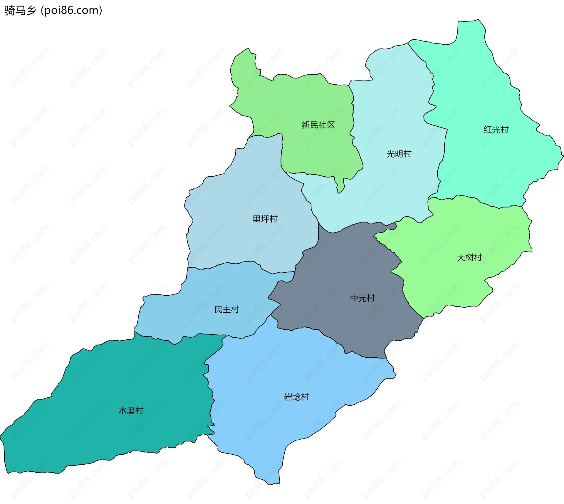 骑马乡边界地图(五级行政区划)