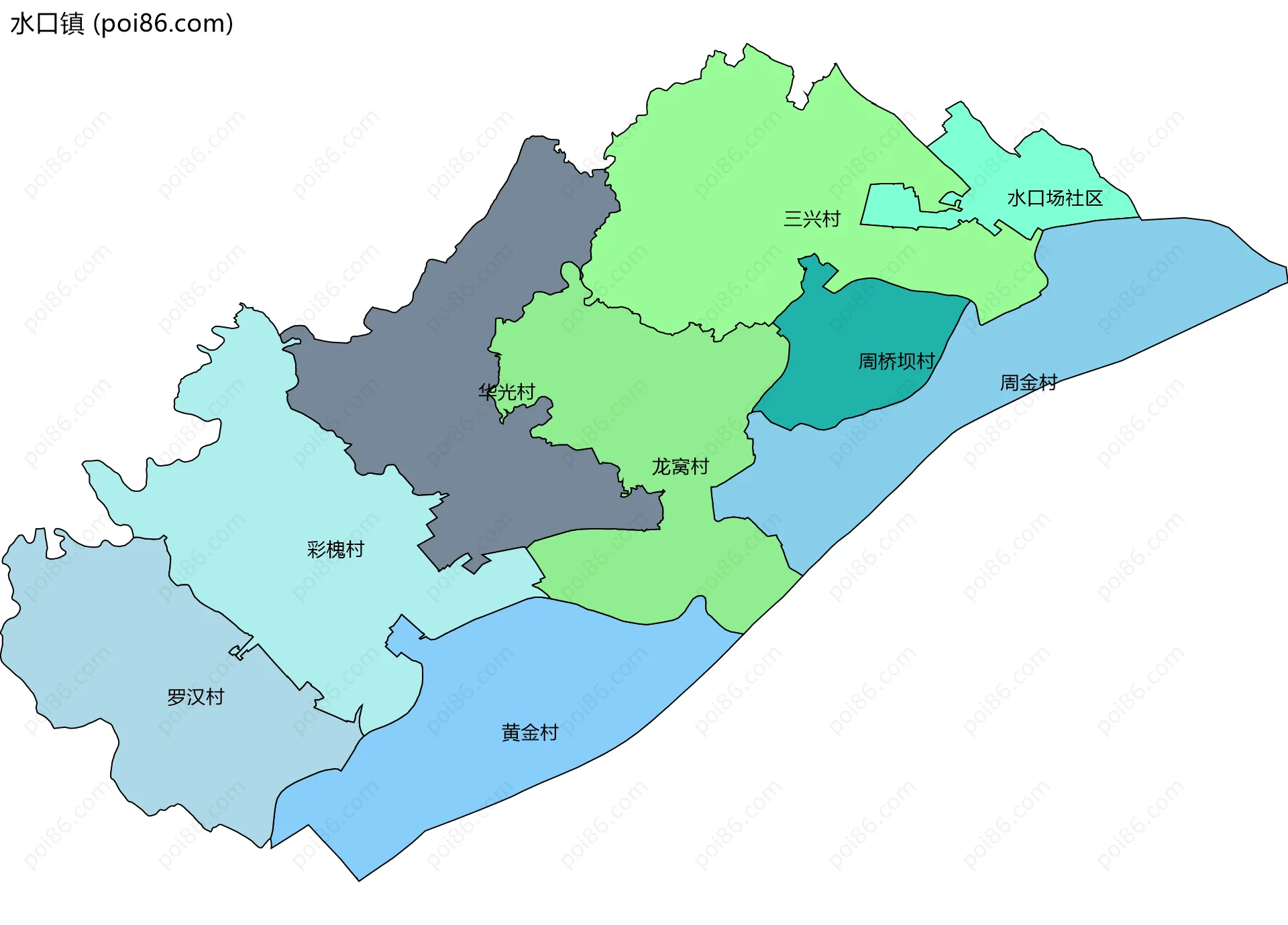 水口镇边界地图(五级行政区划)