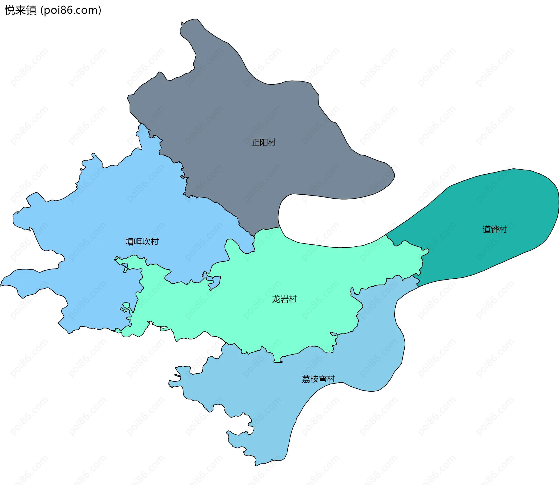 悦来镇边界地图(五级行政区划)