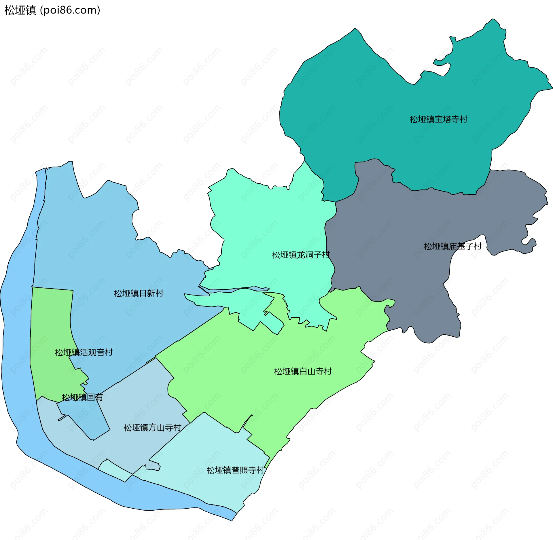 松垭镇边界地图(五级行政区划)