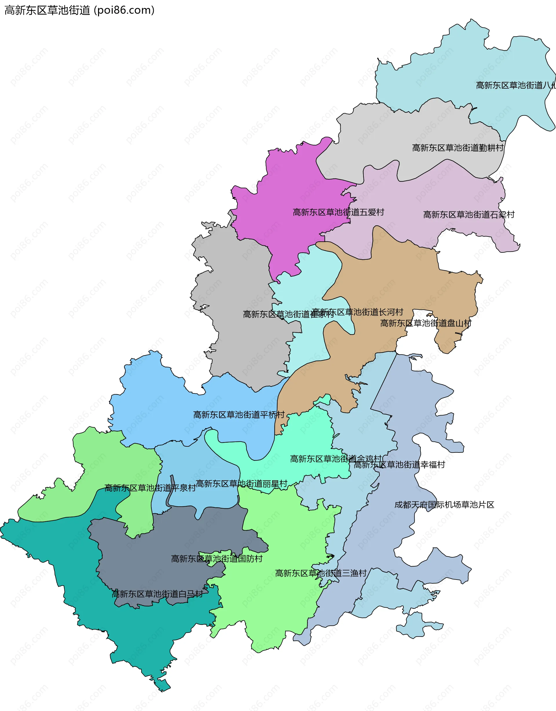 高新东区草池街道边界地图(五级行政区划)