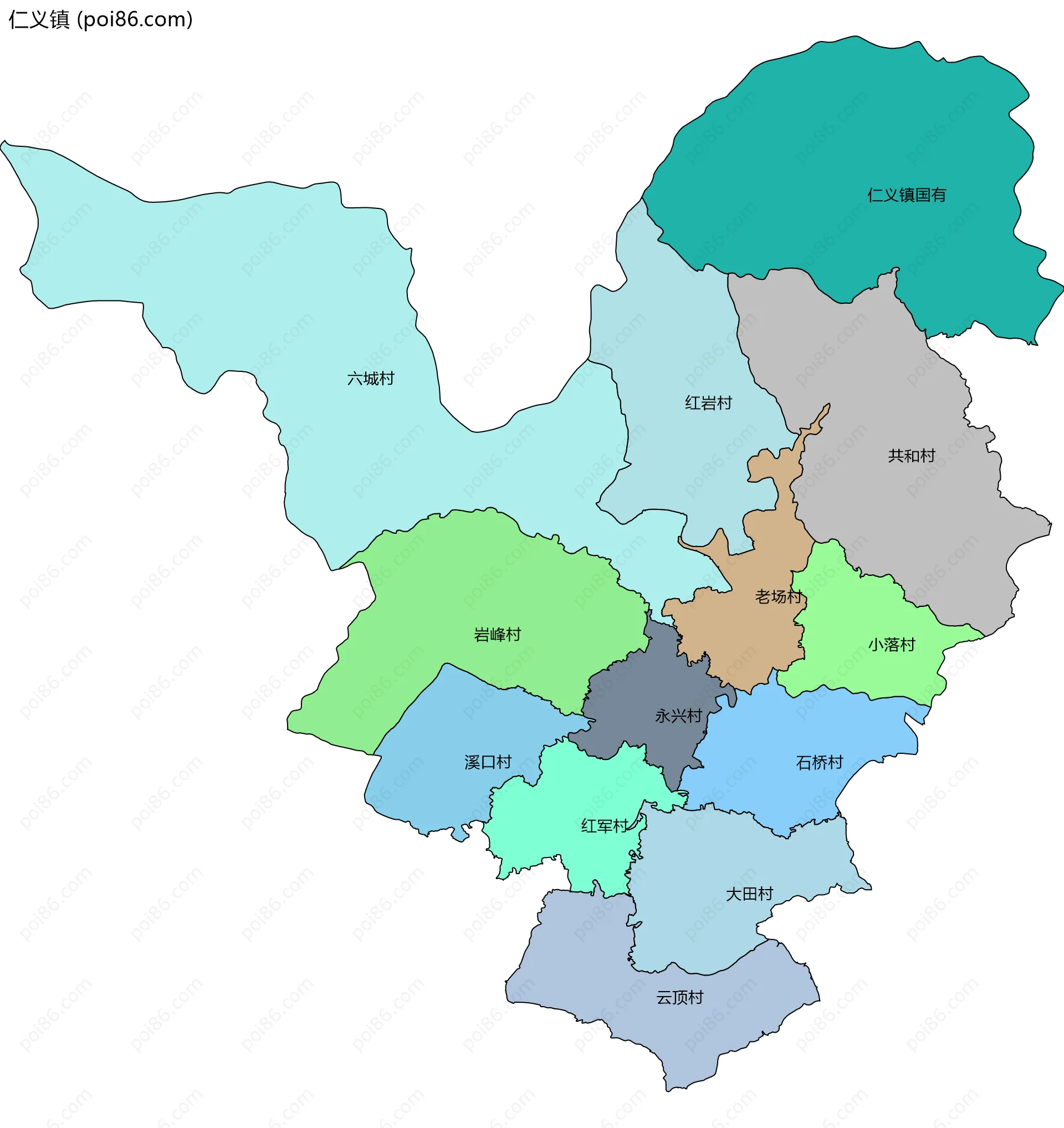 仁义镇边界地图(五级行政区划)