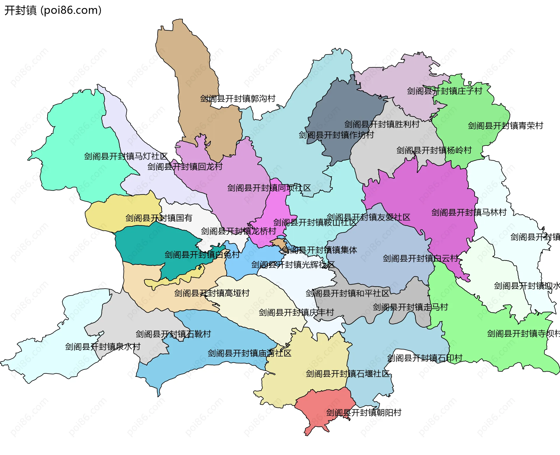 开封镇边界地图(五级行政区划)