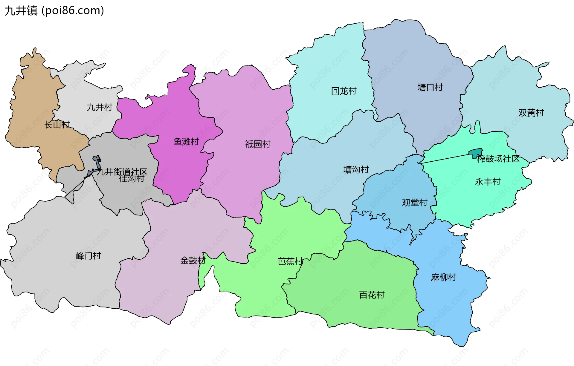 九井镇边界地图(五级行政区划)