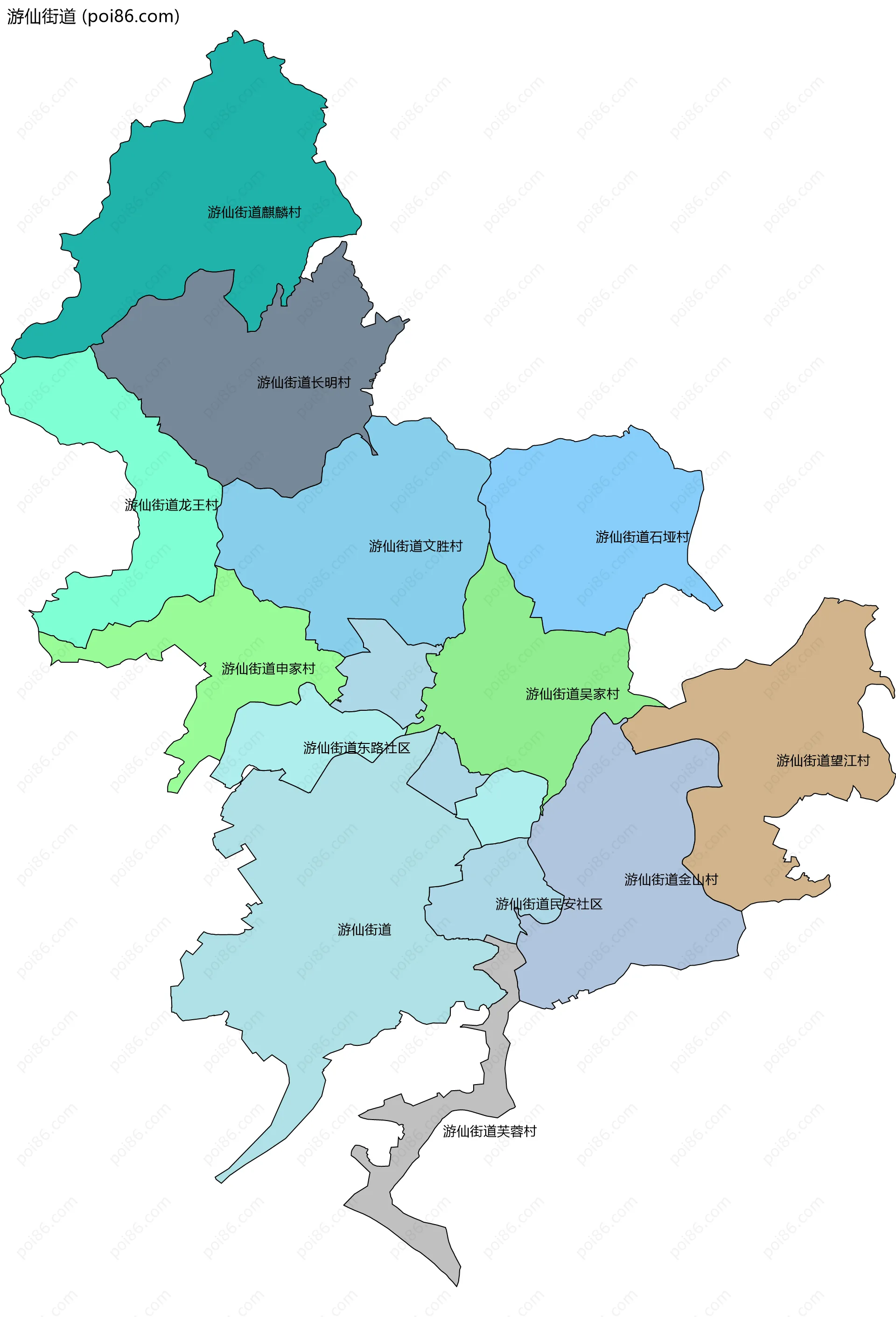 游仙街道边界地图(五级行政区划)