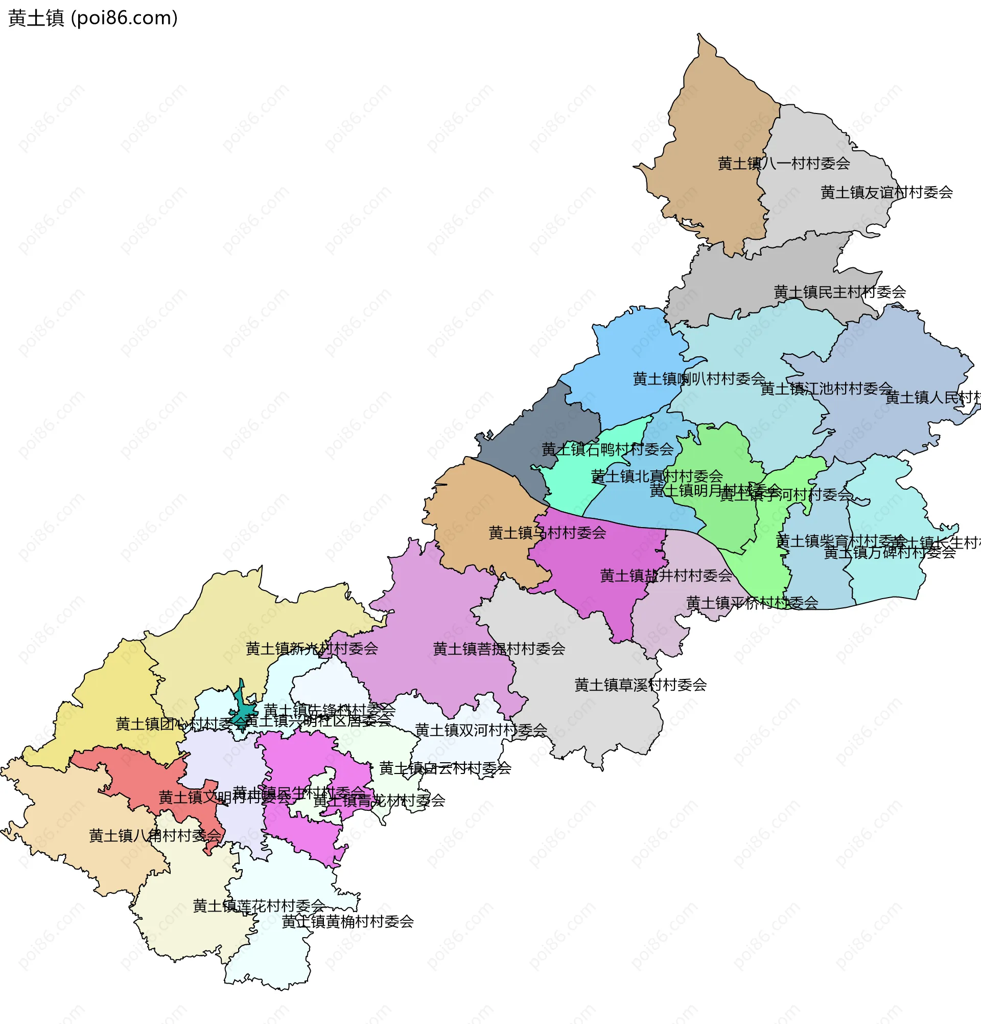 黄土镇边界地图(五级行政区划)