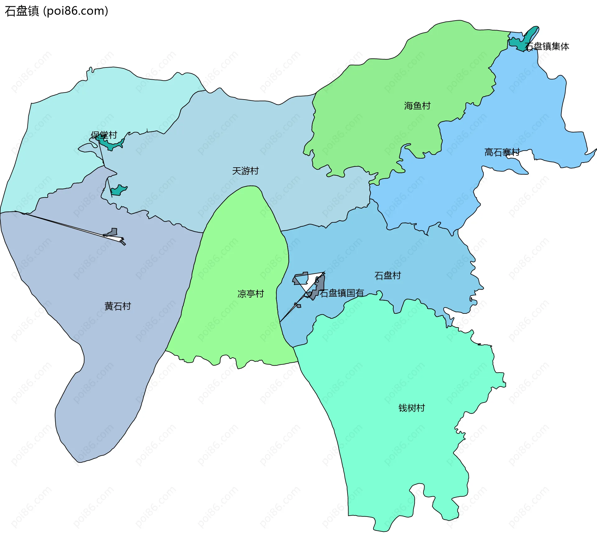 石盘镇边界地图(五级行政区划)