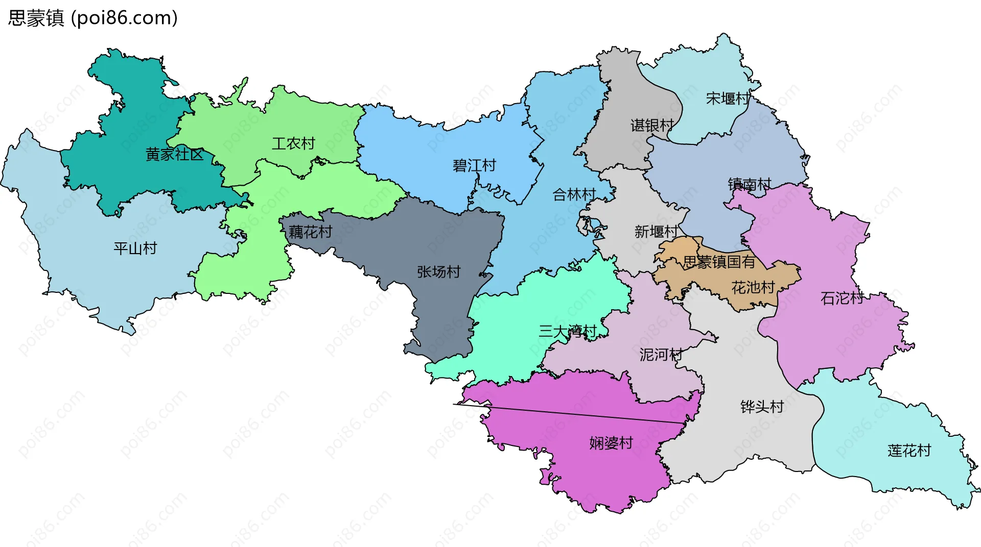 思蒙镇边界地图(五级行政区划)