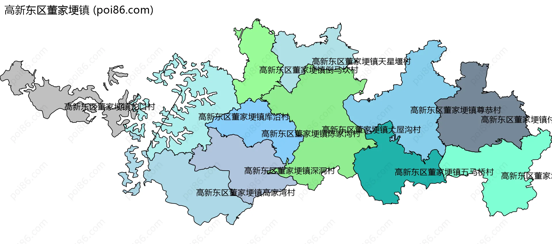 高新东区董家埂镇边界地图(五级行政区划)