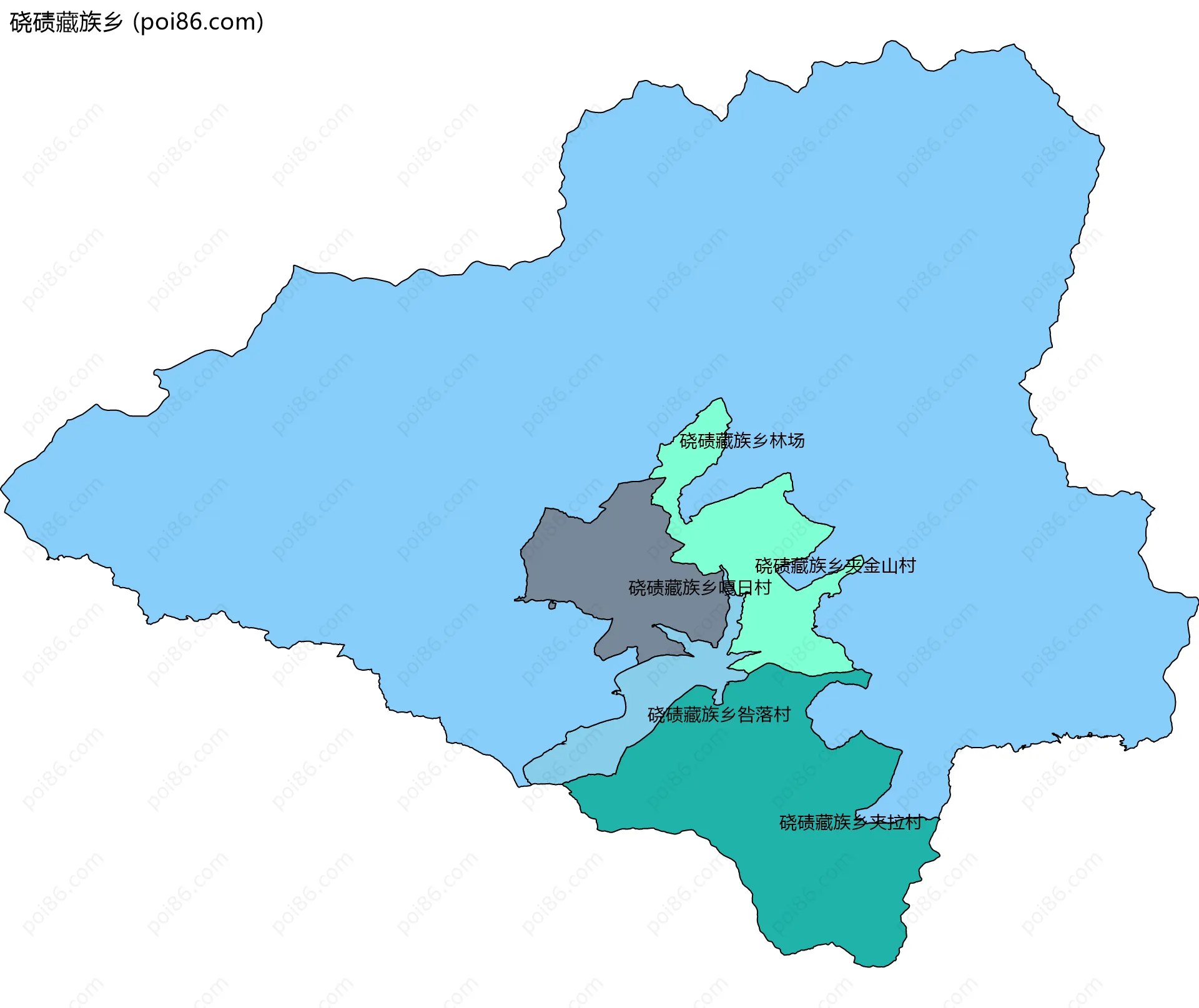 硗碛藏族乡边界地图(五级行政区划)
