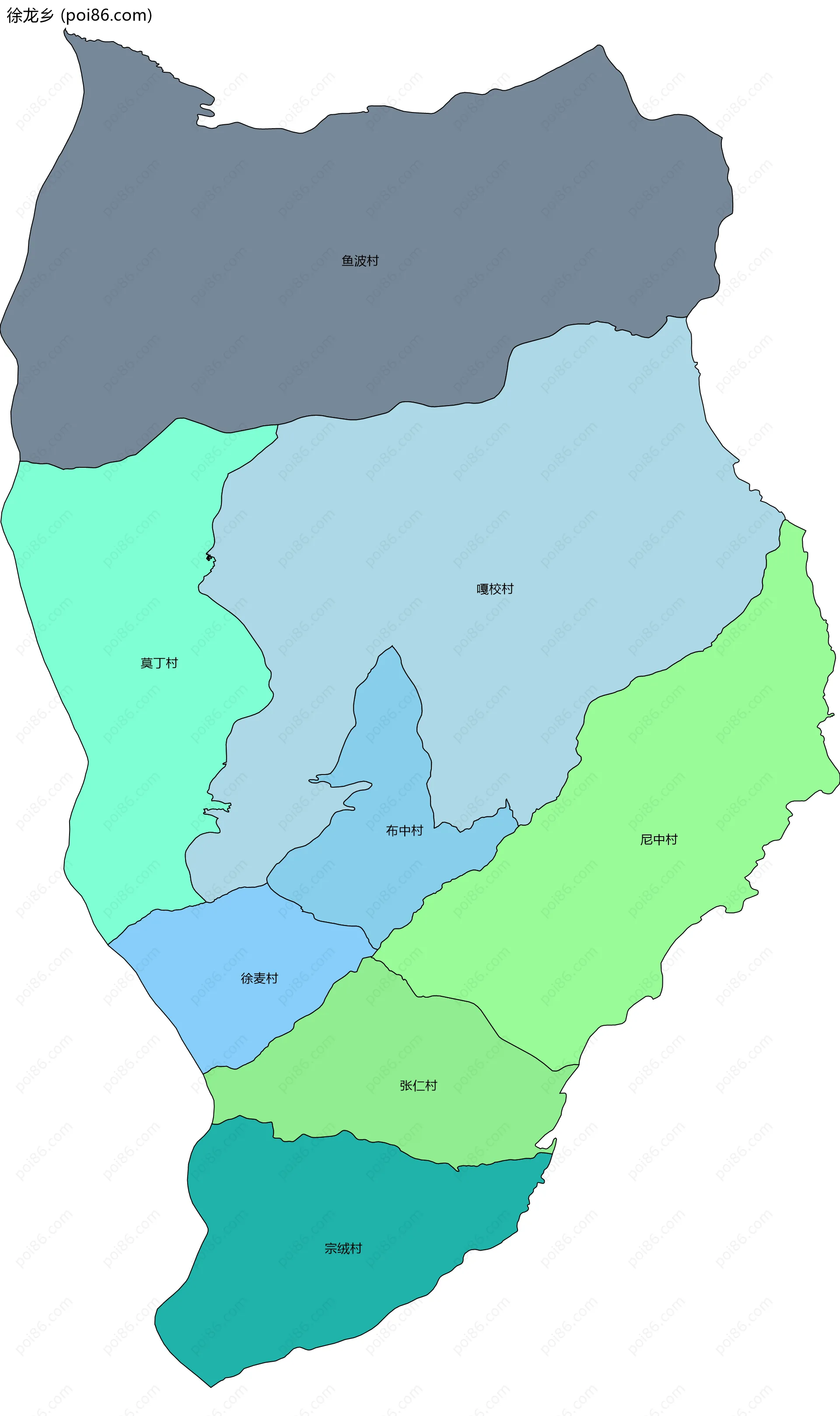 徐龙乡边界地图(五级行政区划)