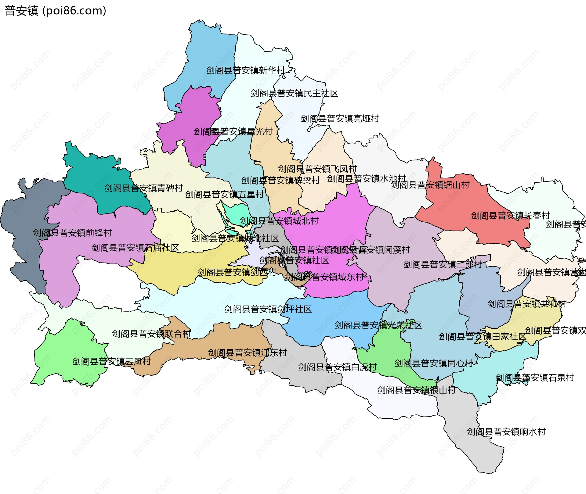 普安镇边界地图(五级行政区划)